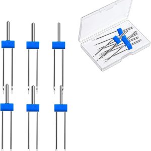 Juego de 2 agujas gemelas para máquina de coser doméstica, agujas dobles para máquina de estirar, pasadores dobles para máquina de coser, 3 pines Juego de 2 agujas gemelas para máquina de coser doméstica, agujas dobles para máquina de estirar, pasadores dobles para máquina de coser, 3 pines