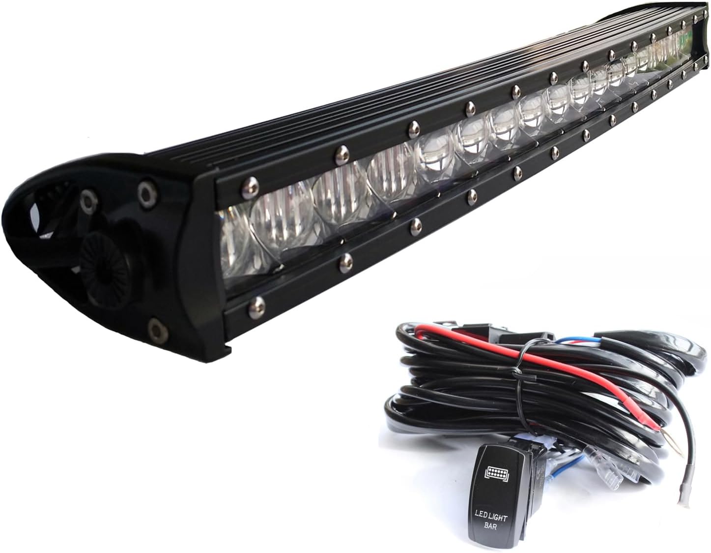 AngelMa – Barra de luz LED curvada de una sola fila de 90 W, 20 pulgadas, 21 pulgadas, 5D Cree 5 W, luz LED de conducción todoterreno para