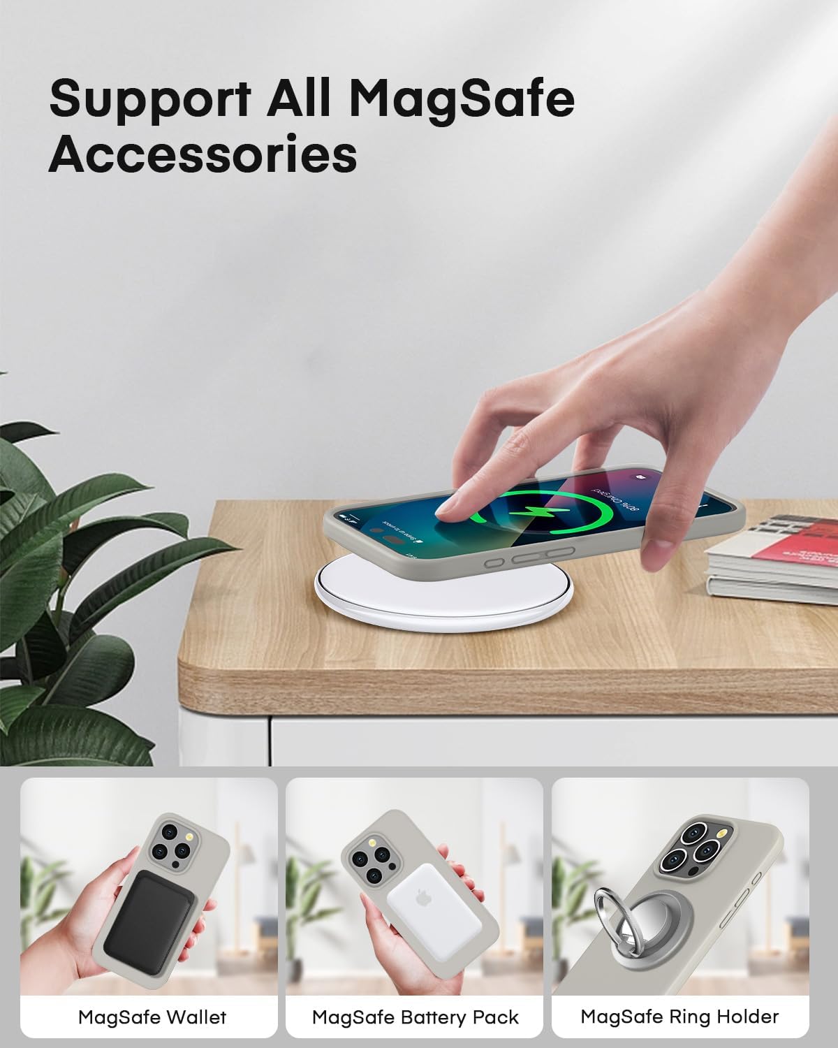 Kimguard Magsafe – Funda magnética de silicona para iPhone 15 Pro, funda de silicona con forro de microfibra para iPhone Pro de 6.1 pulgadas 2023,