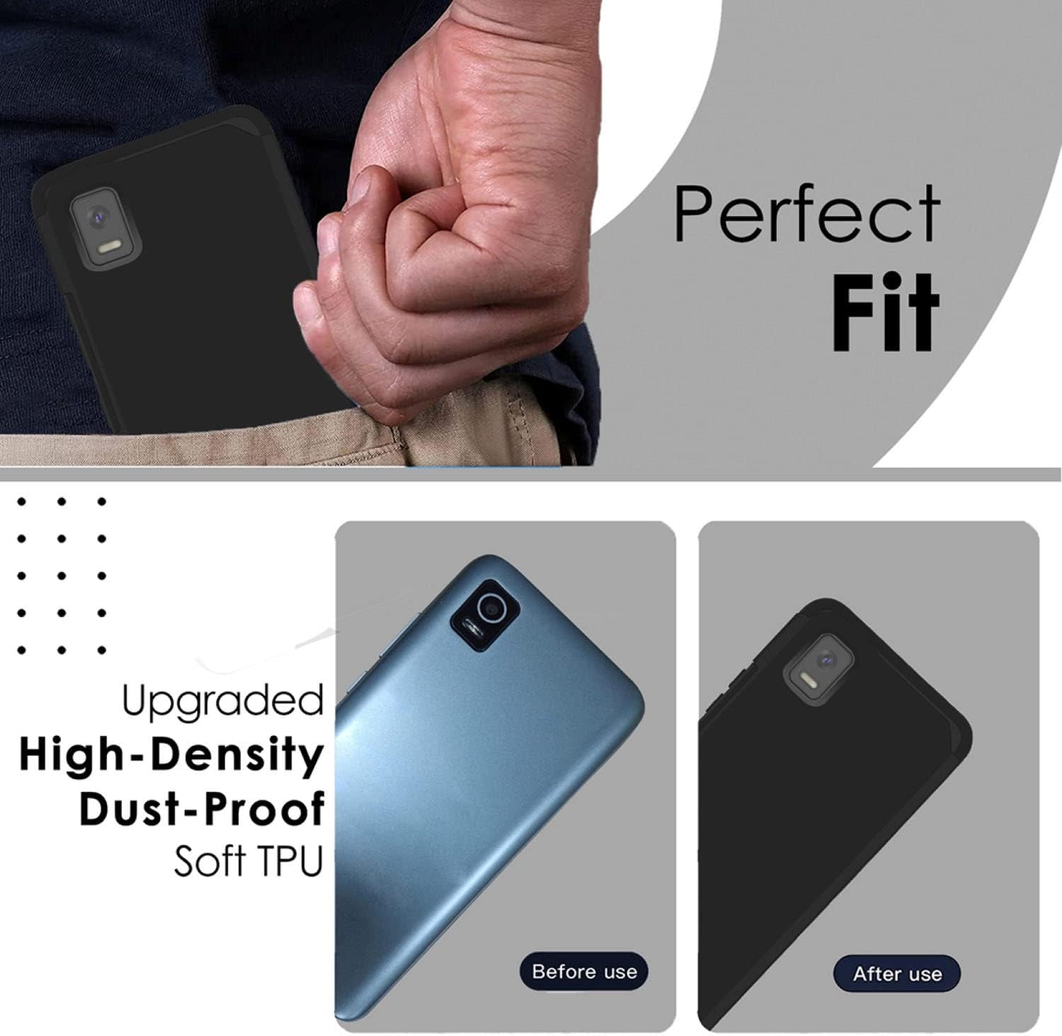 TJS Funda compatible con Cricket Debut Smart 2022, híbrida de doble capa (compatible con montaje magnético), a prueba de golpes, protección contra