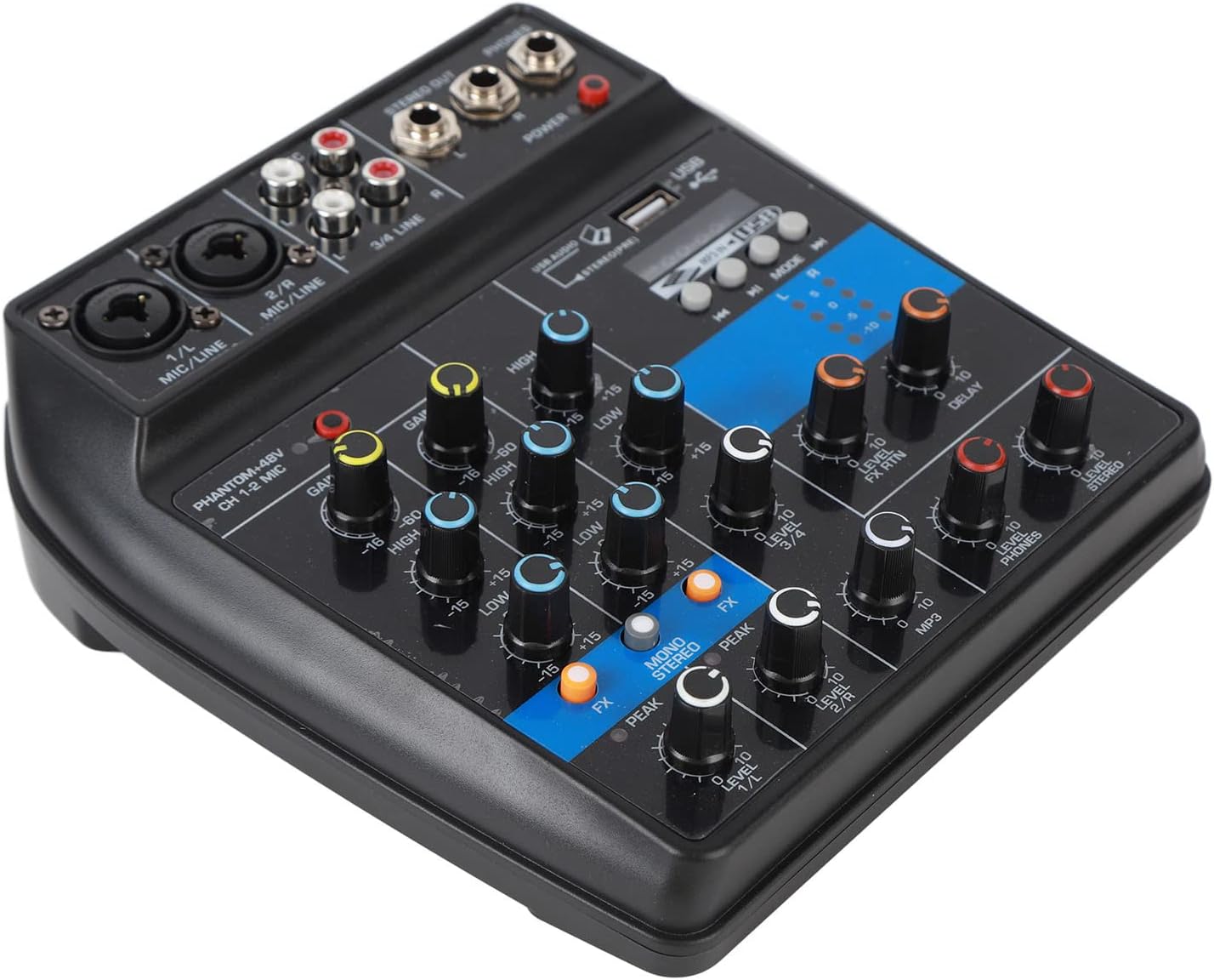 Mezclador de audio Consola mezcladora de DJ de 4 canales profesional con interfaz USB y equipo de escenario de efectos integrados (enchufe de EE.