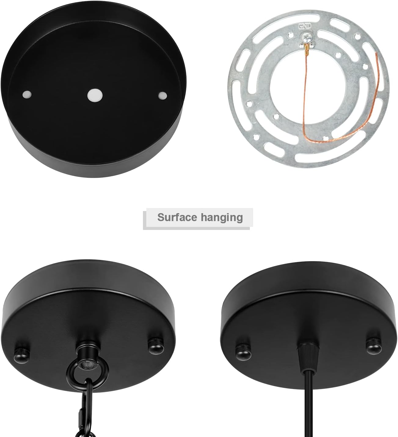 Toldo de luz de techo industrial negro de 4.7 pulgadas, cubierta de placa de luz colgante, kit de toldo redondo de metal de hierro para lámpara
