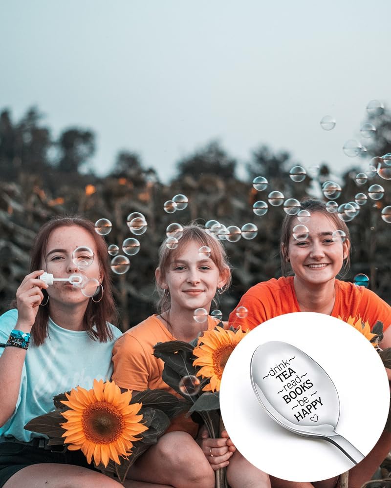 Cuchara de regalo para amantes de los libros de té, cuchara para mujeres y hombres, beber té, leer libros, cuchara para amantes del té, lector de