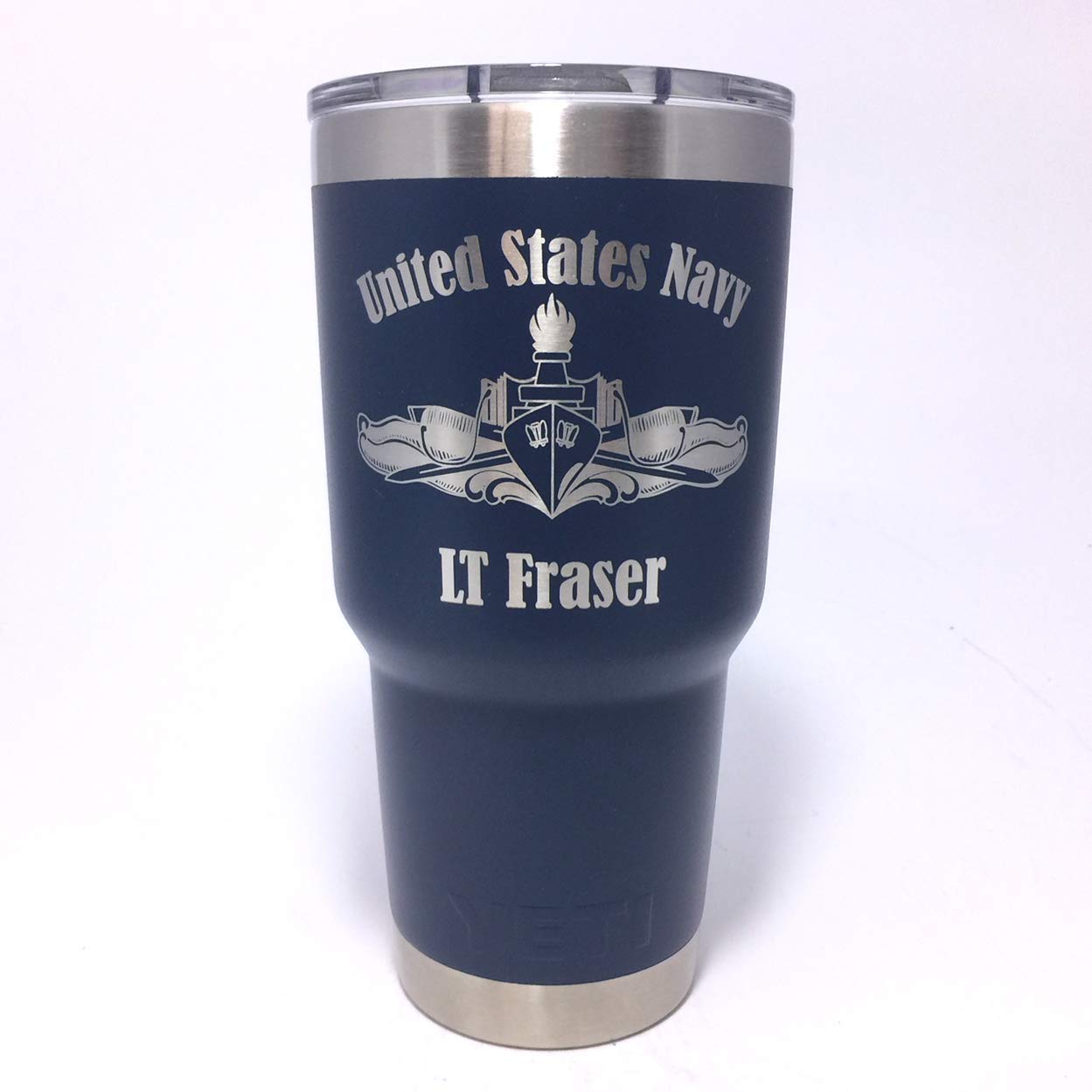 US Navy Surface Warfare Design, Laser Engraved Yeti Stainless Steel Tumbler With Your Choice Of NEW DuraCoat Colors – NOT A STICKER!!