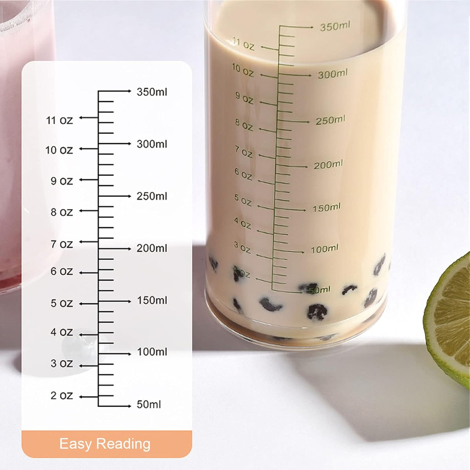 Vaso de vidrio graduado, vaso medidor de vidrio de borosilicato alto para ancianos, principiantes, pérdida de peso, vidrio transparente recto con