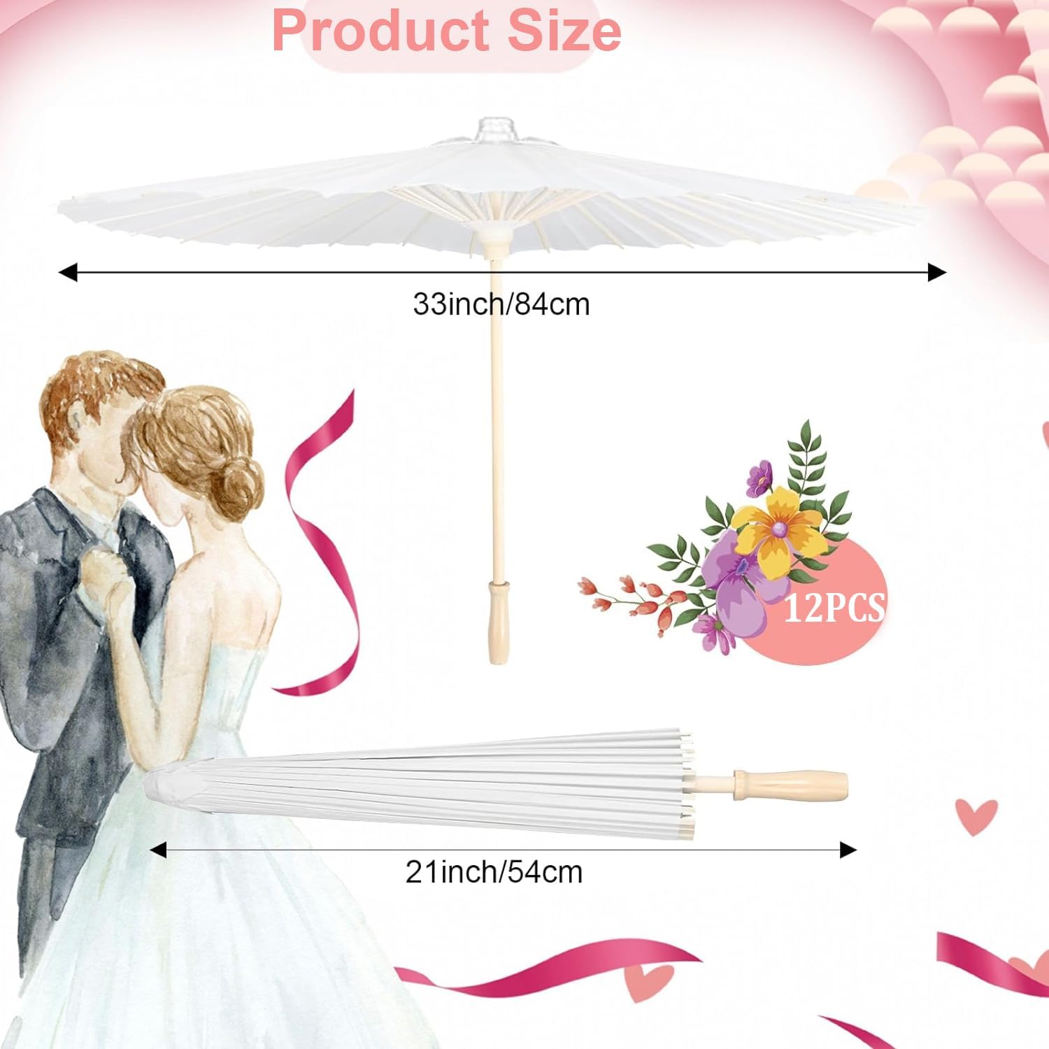 Haundry Paraguas de papel de 33 pulgadas, paraguas decorativo de papel blanco para bodas, pintura de papel aceitado para manualidades, decoración de