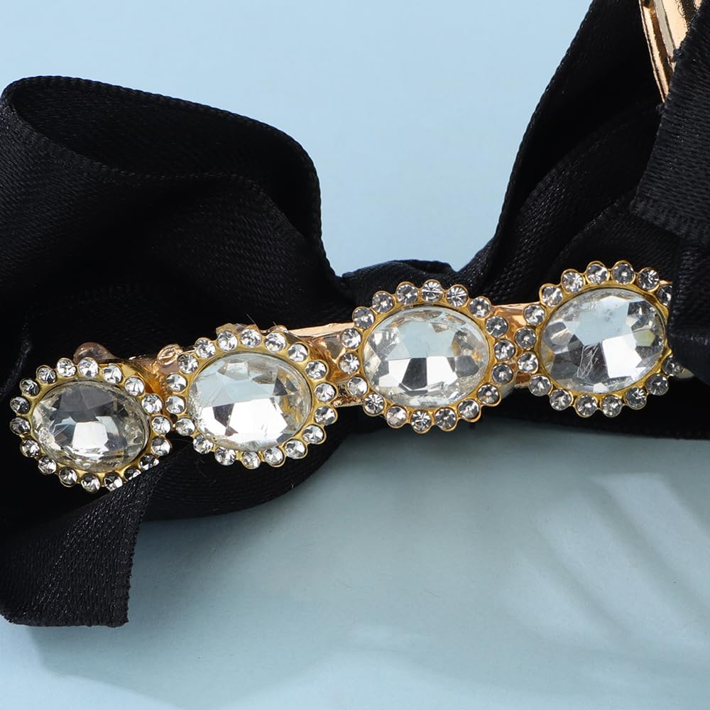 Wiwpar Pinzas de garra de lazo negro con diamantes de imitación de cristal para cola de caballo gruesa, pasador de pelo de sujeción fuerte, pinzas