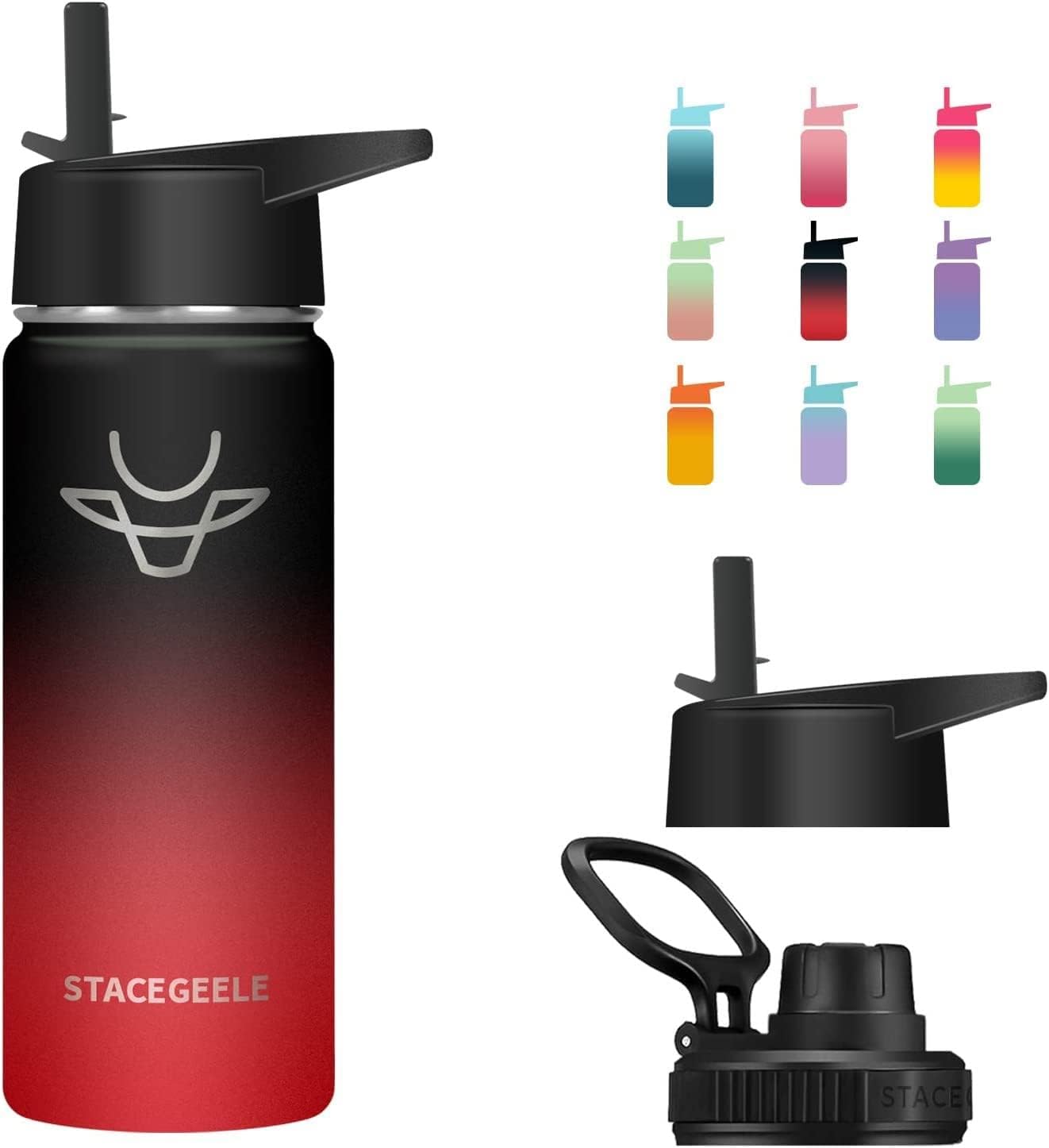 STACEGEELE Botella de agua aislada al vacío para niños con tapa de pajilla, termo de acero inoxidable para niños y niñas, a prueba de fugas, ligera,