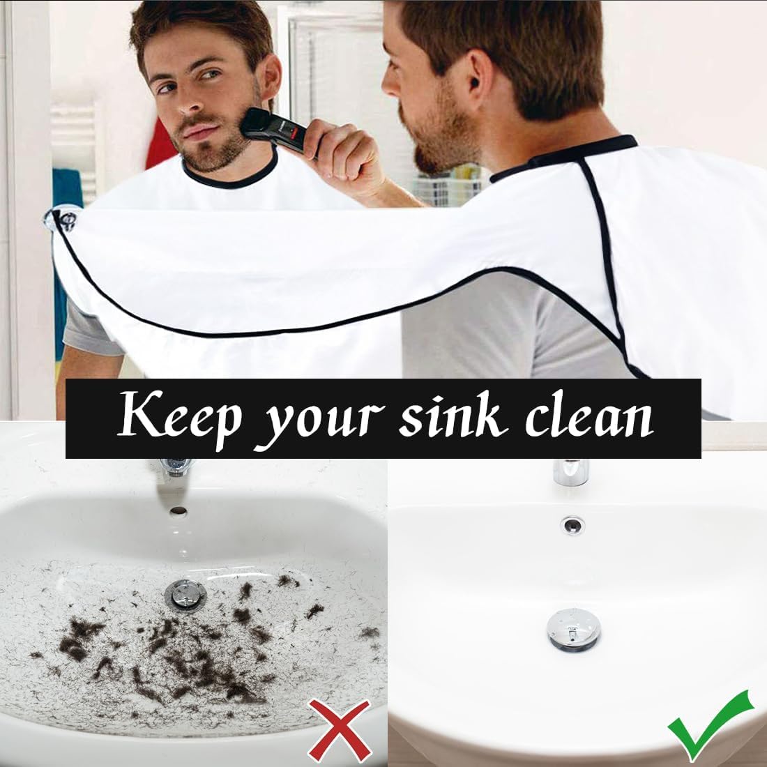 Delantal de barba con babero para barba, atrapa el pelo de la barba para hombres, afeitado y recorte, antiadherente, impermeable, paño de aseo con 3