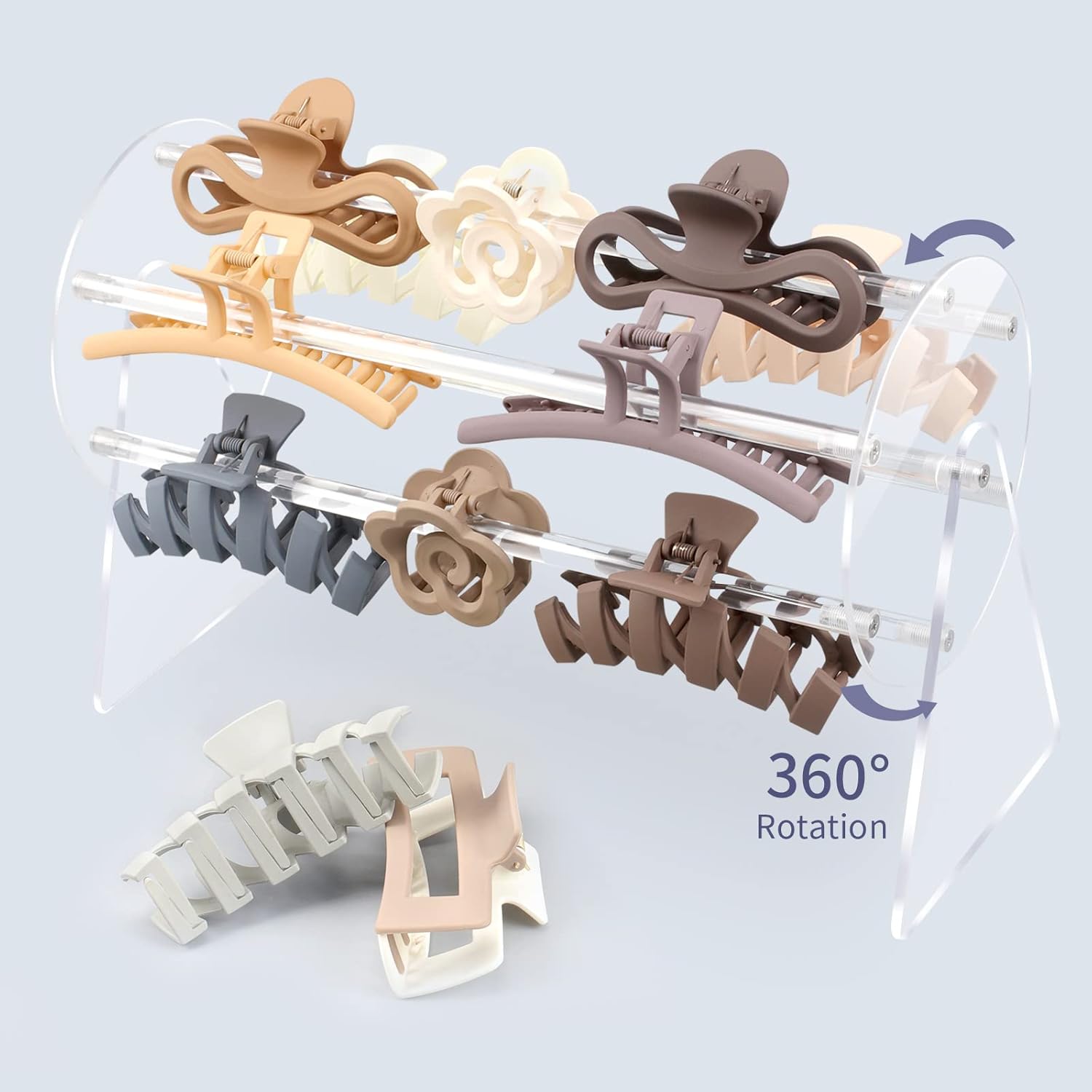 Soporte organizador de clip de garra de acrílico, soporte giratorio de 360 grados y almacenamiento, organizador de clips para el cabello, soporte