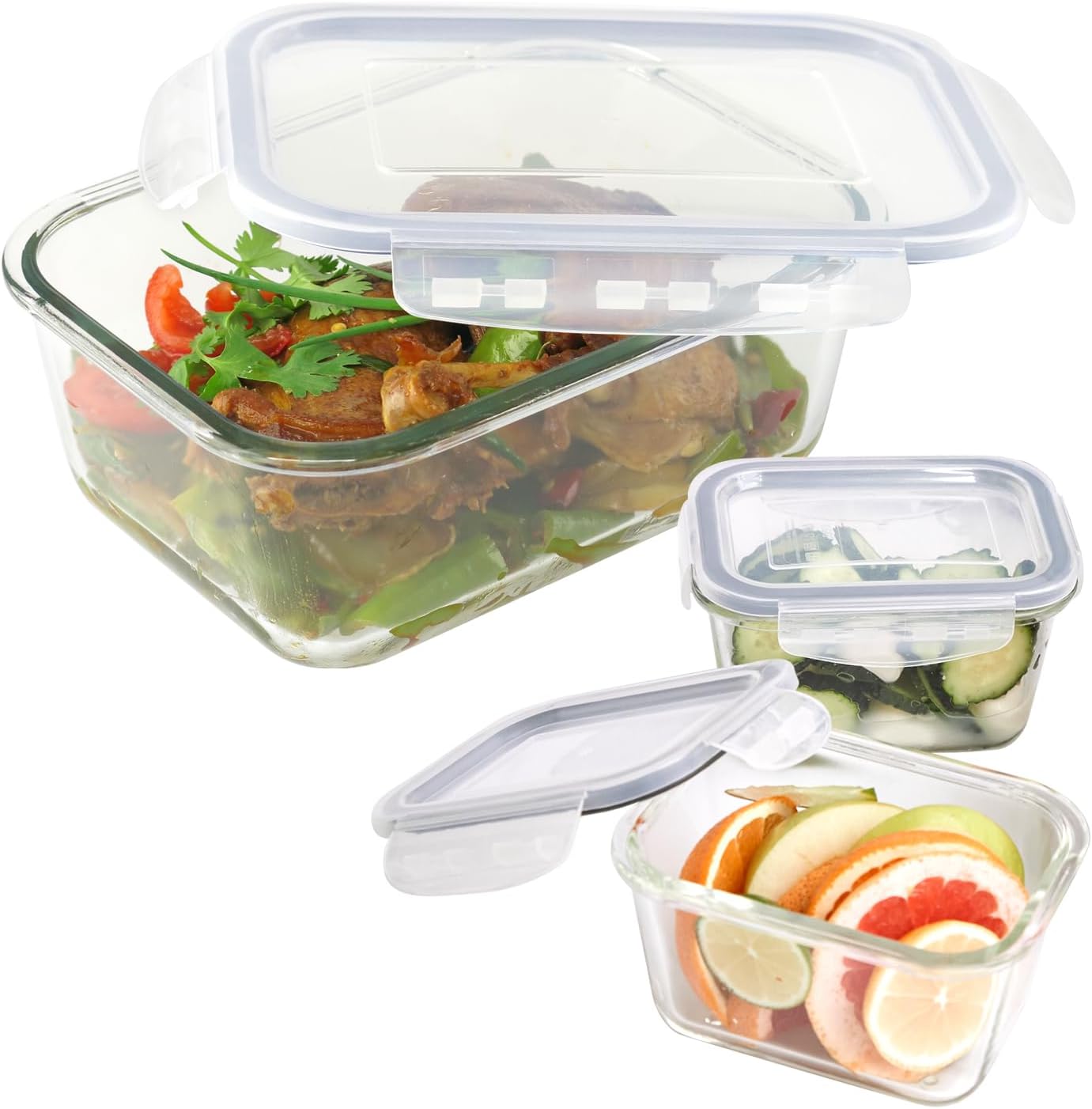 Mijotex – Juego de 7 piezas de almacenamiento de alimentos de vidrio sin BPA con bolsa de almuerzo, preparación de comidas, 3 recipientes de vidrio