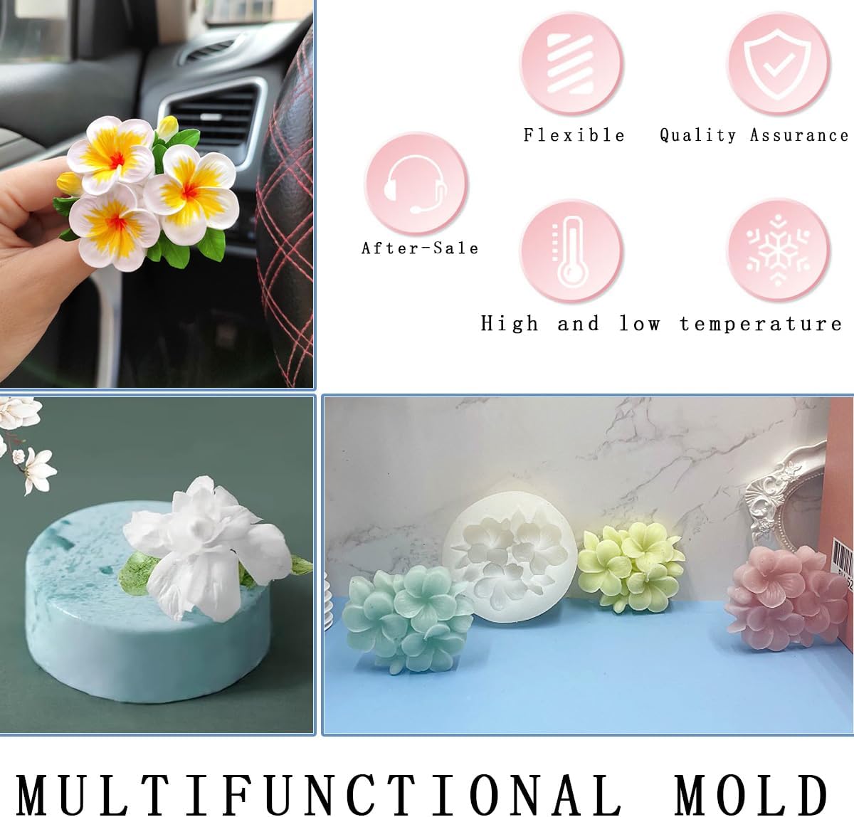 KuuGuu 3 moldes de silicona de flores, hibisco plumeria, rosa, fondant, para Sugarcraft, decoración de cupcakes, jabón, arcilla polimérica,