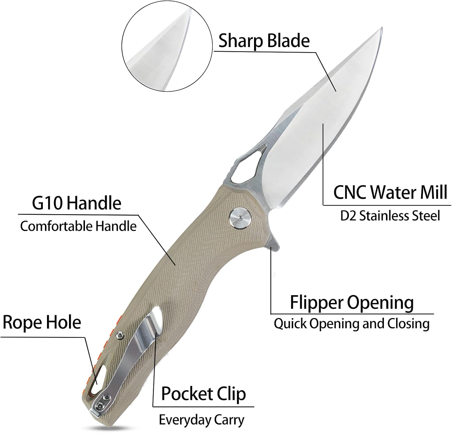 Cuchillo de bolsillo plegable para exteriores con clip, cuchillos tácticos asistidos por resorte para senderismo, caza y campamento, cuchillo de