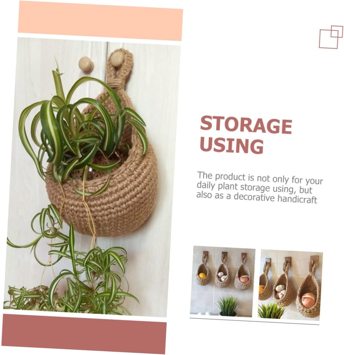 Housoutil 2 cestas colgantes tejidas para plantas de pared, cesta de frutas y verduras, cesta de frutas colgantes, macetas de pared de red, cesta de