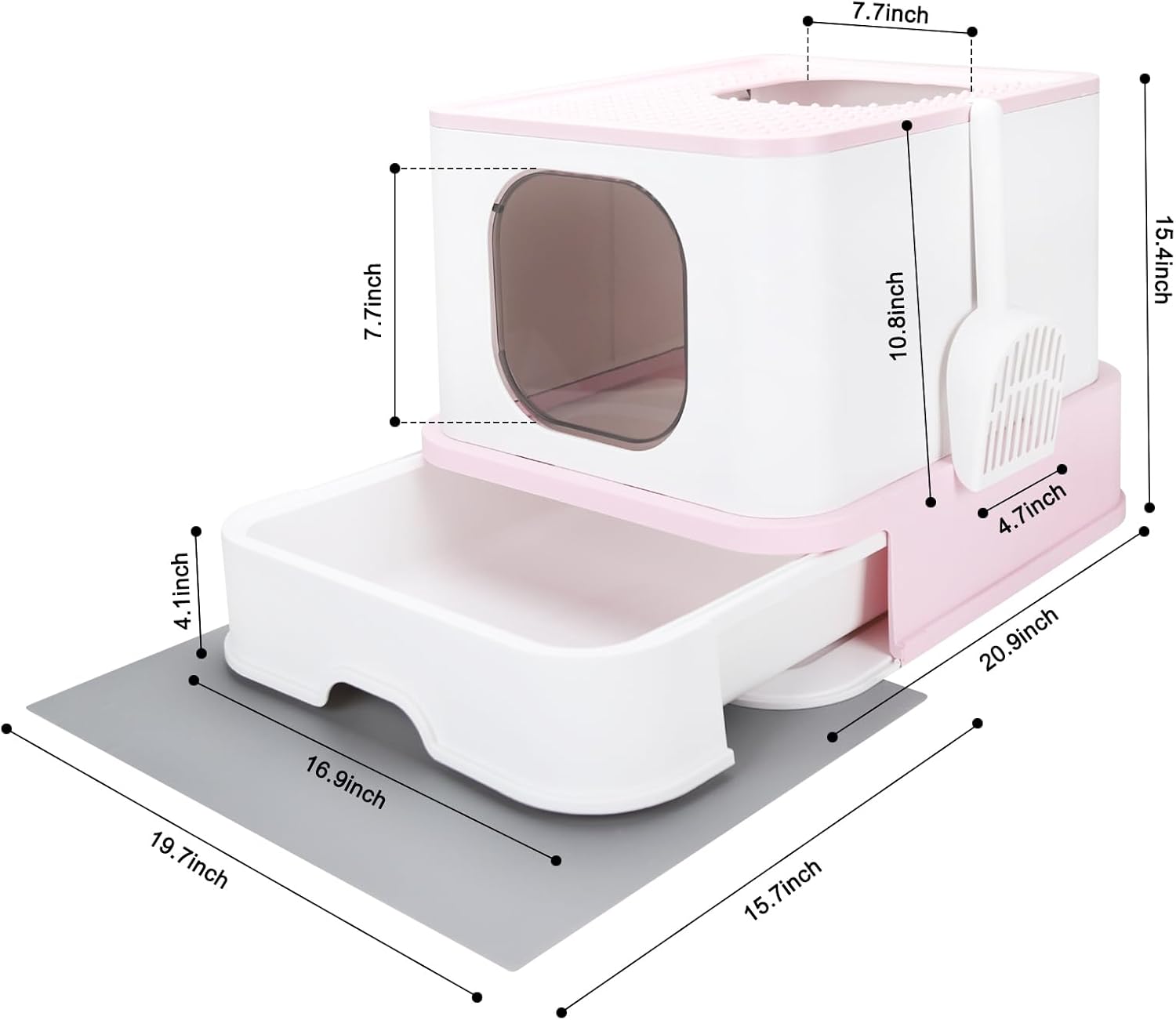 RIZZARI Caja de arena grande plegable para gatos, caja de arena para gatos con tapa, antideslizante, fácil de limpiar y cucharada (actualización,