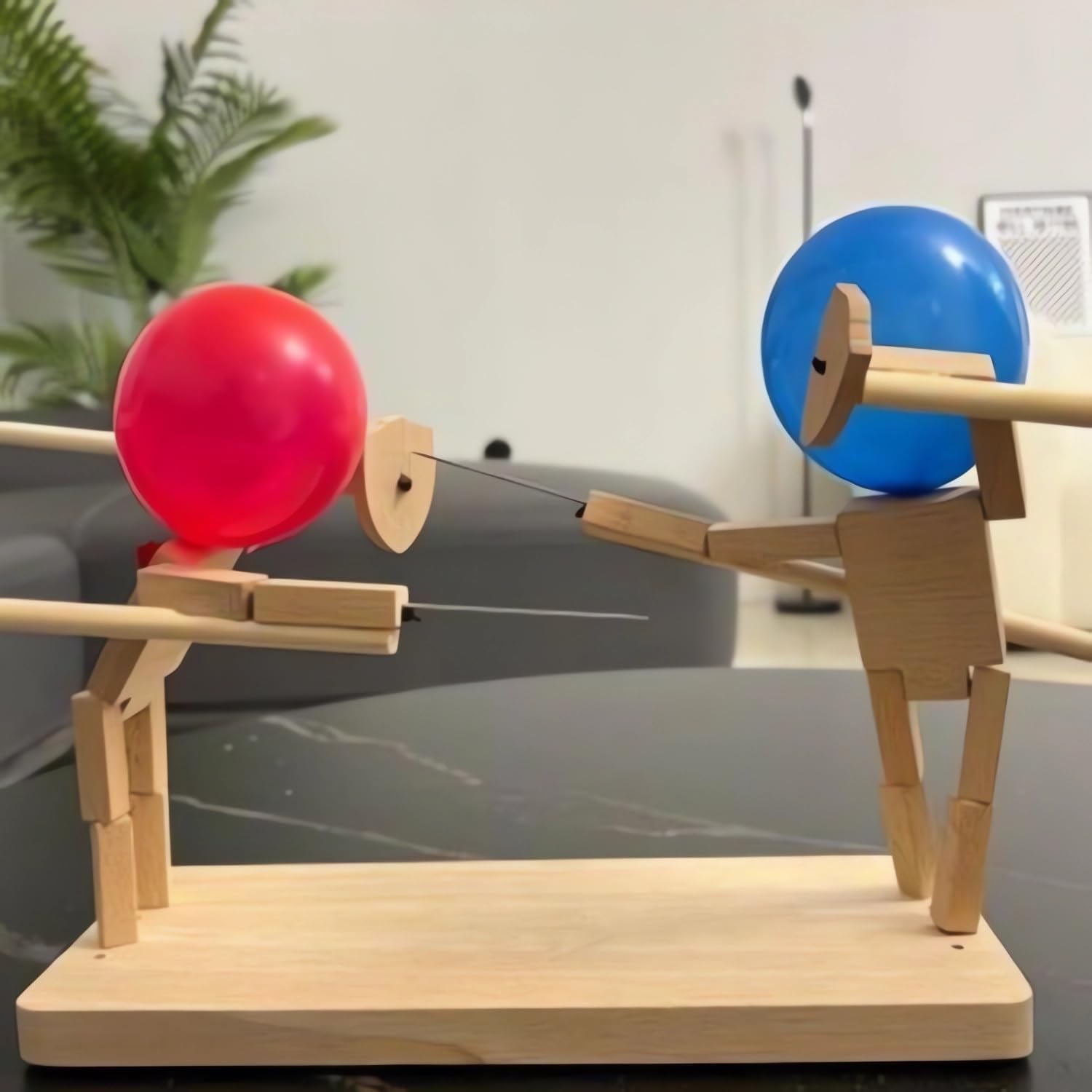 Balloon Bamboo Man Battle, marionetas de madera de esgrima hechas a mano, juego de batalla de bots de madera para 2 jugadores, divertido y