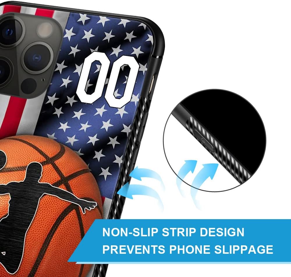DAIZAG Funda compatible con iPhone 13 Mini personalizada de baloncesto con bandera estadounidense, funda de teléfono deportiva para hombres y niños,