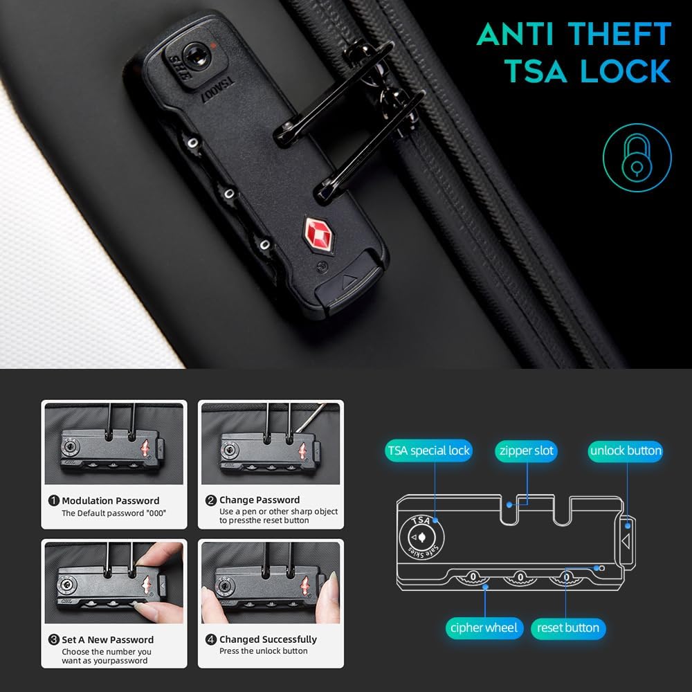 BANGE Mochila antirrobo con puerto de carga USB, mochila de negocios ligera para hombres y mujeres.., Blanco (dos bolsillos para el trabajo),