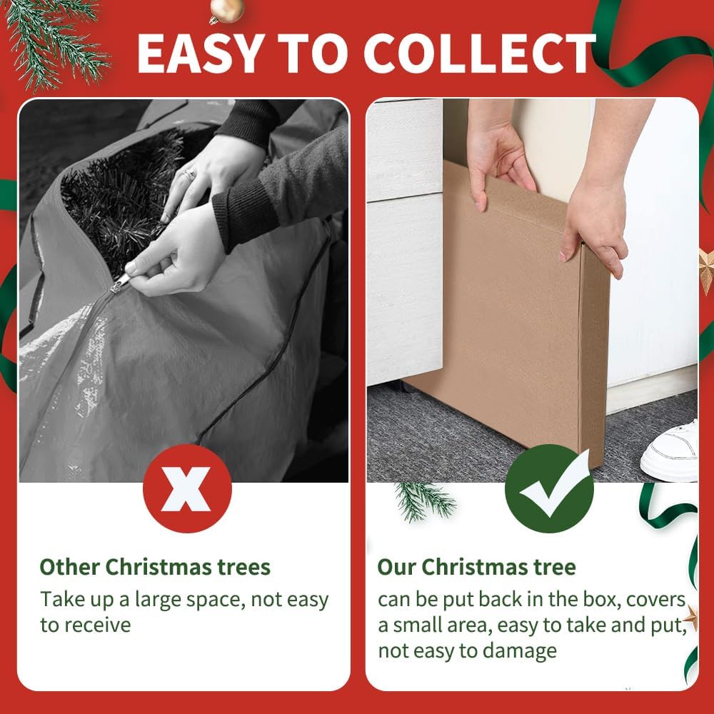 Árbol de Navidad desplegable de 5 pies con soporte, árbol de Navidad artificial plegable, árboles de Navidad de lentejuelas fáciles de montar y