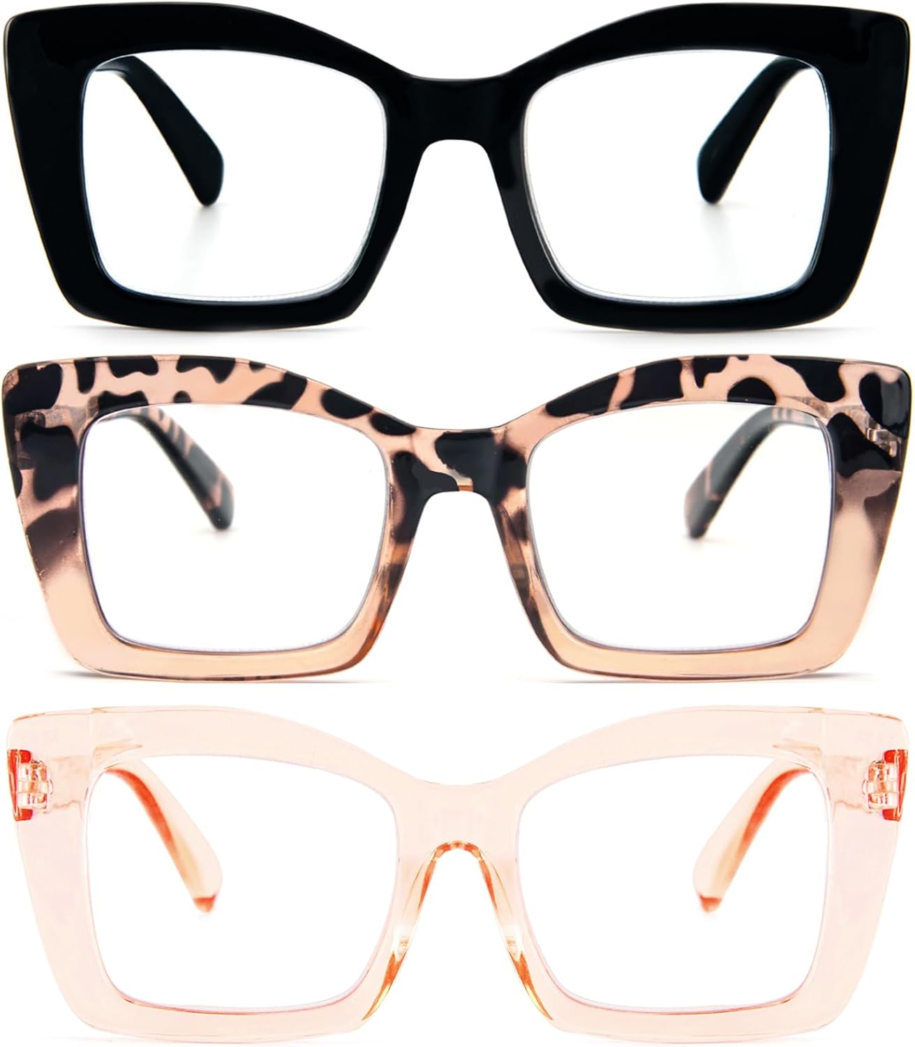 REAVEE Lentes de lectura cuadrados de gran tamaño, estilo Oprah, para mujer, bloqueo de luz azul, marco grande, para lectores de computadora,