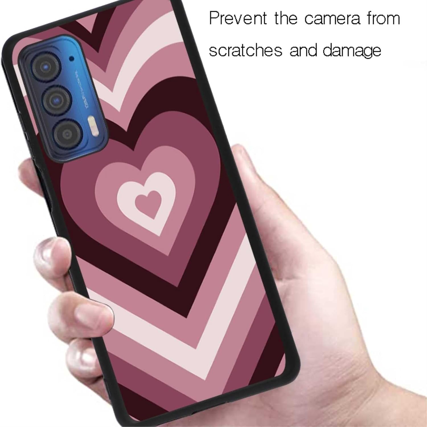 Funda diseñada para Motorola Moto Edge 2021Edge 5G UW, rosa y morado con corazón de amor, café con leche, San Valentín, diseñado para Moto Case para