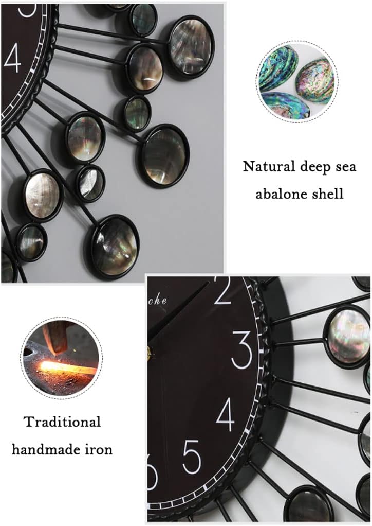 Reloj de pared Sea Shell Wall Clock for Living Room Decor Metal 22.8 Inch Modern Black Battery Operated Silent Non Ticking Round Wall Clock for