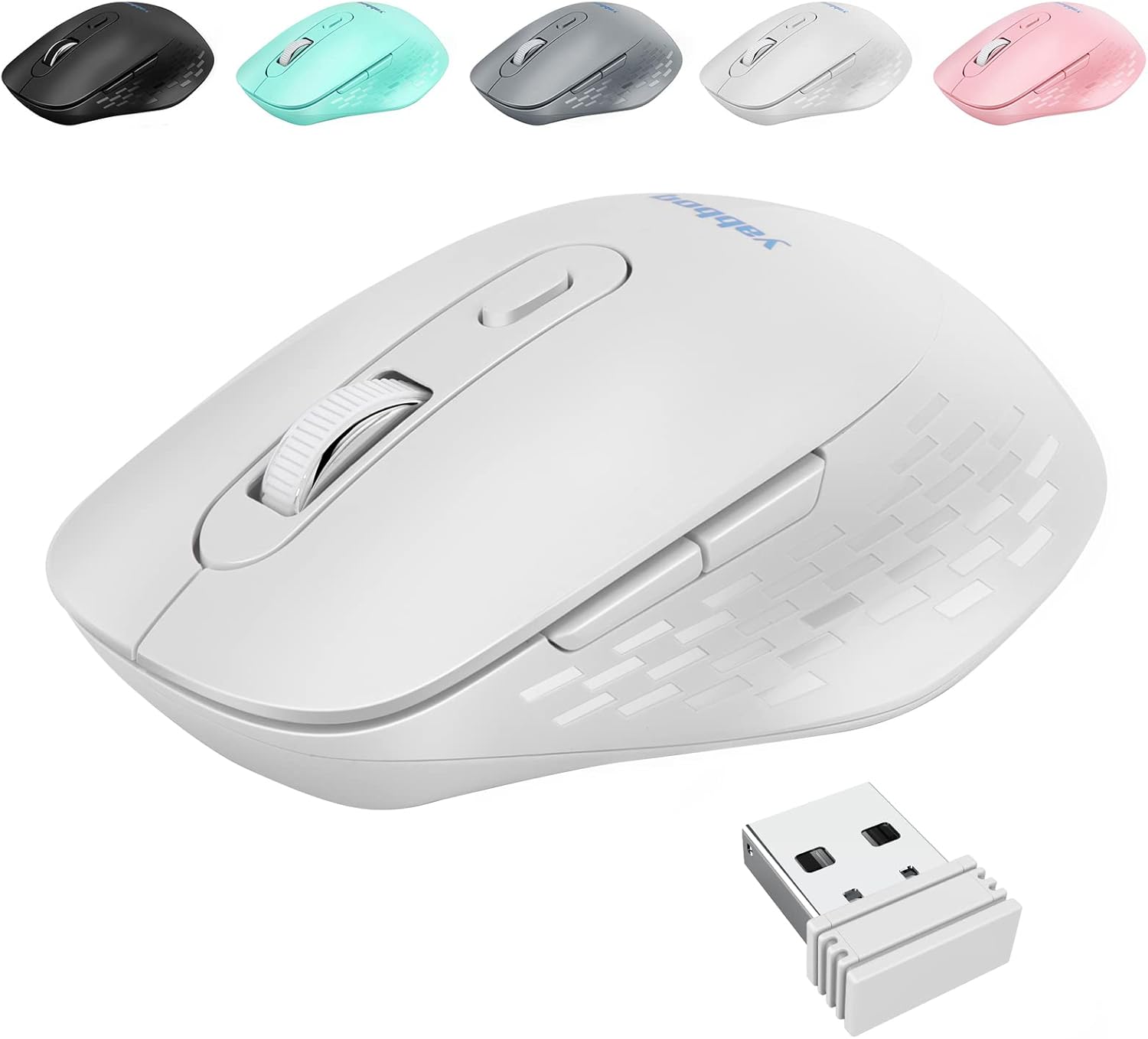 YABBOQ Ratón inalámbrico blanco y negro, versión 2023 2.4G, ratón óptico inalámbrico para computadora, mouse ergonómico de 6 botones, 80012001600
