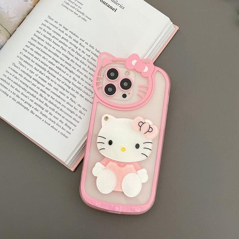 Funda protectora transparente de TPU suave para iPhone 15 de 6.1 pulgadas para iPhone 15 con diseño de dibujos animados de gato rosa con lazo 3D,