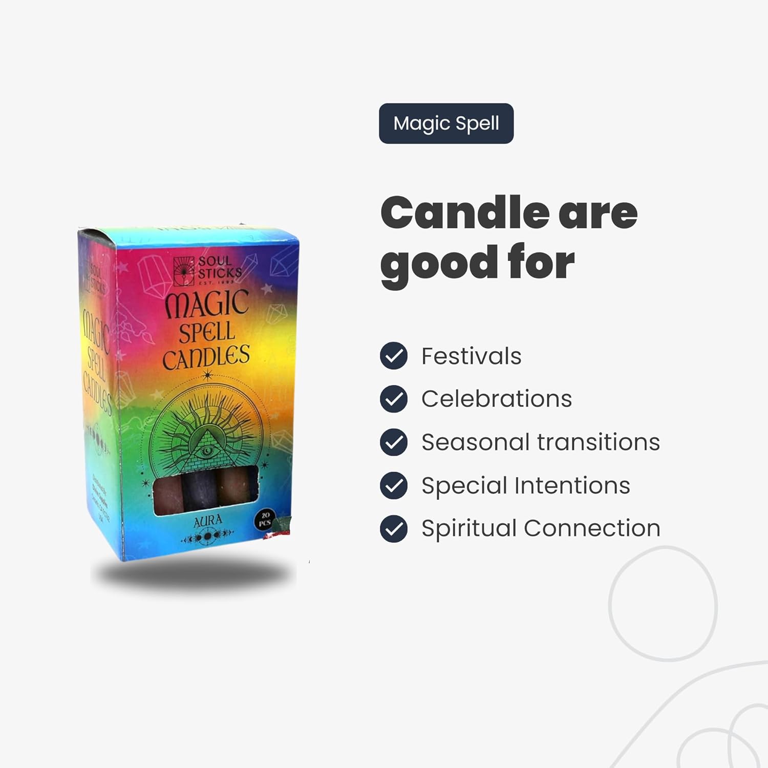 Soul Sticks Aura – Velas cónicas de hechizo mágico de 4 pies, 20 unidades, ideales para altar, rituales, ceremonias, vela púrpura de meditación para