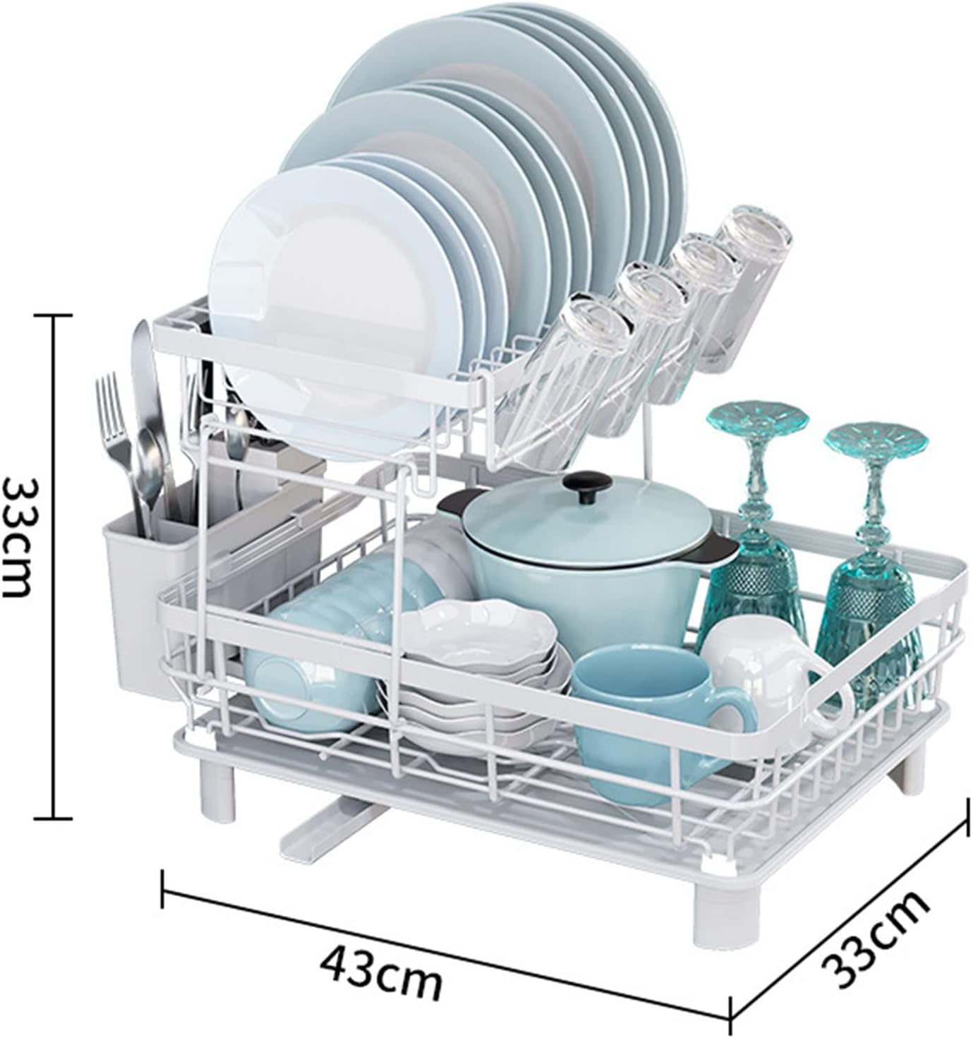 Escurridor de platos con juego de escurridor, escurridor grande de 2 niveles con drenaje para encimera de cocina, escurridor de platos grande con