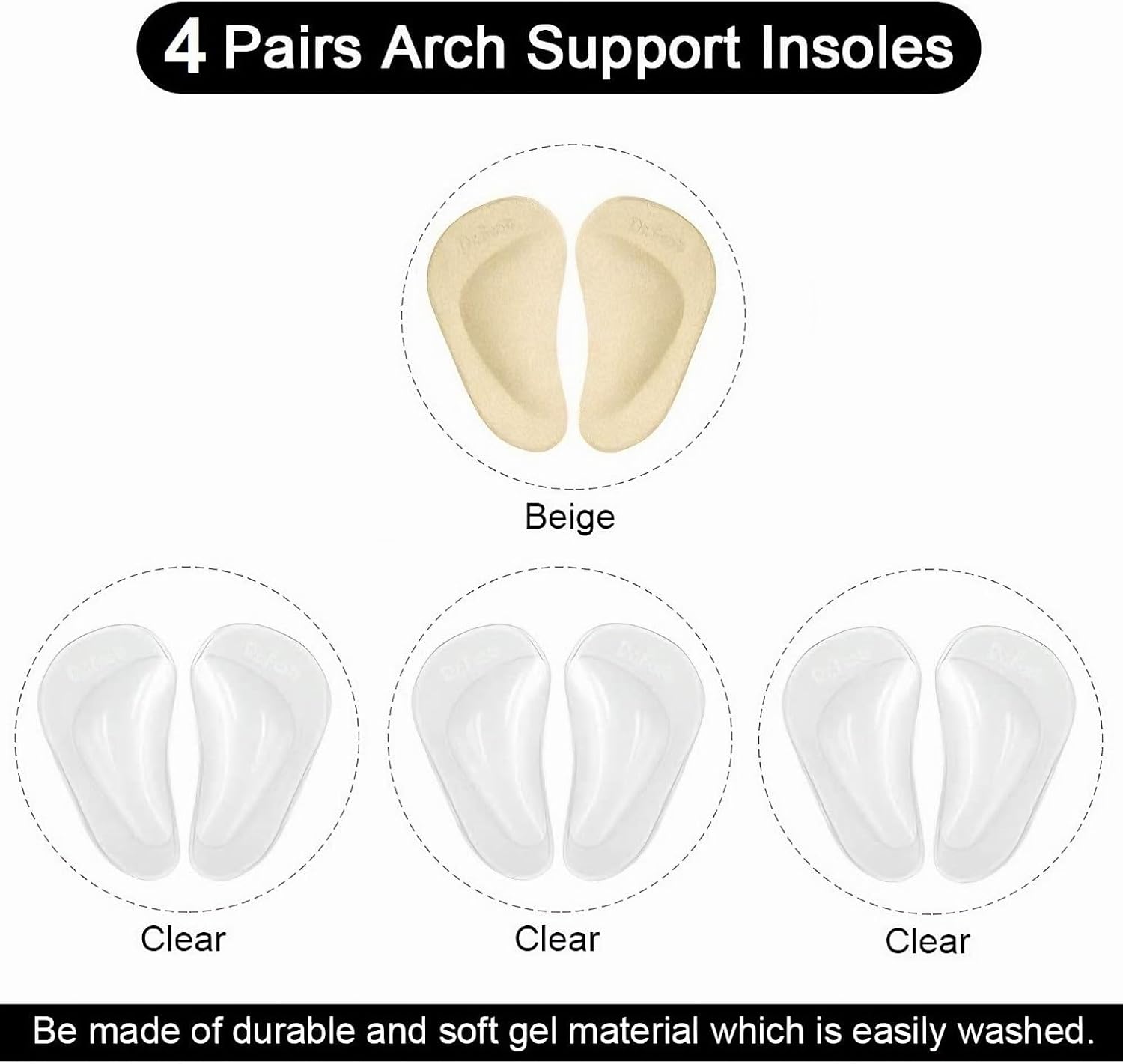 Plantillas de zapatos con soporte de arco para pies planos, almohadilla adhesiva para aliviar la presión y el dolor de pies, cojines de soporte de