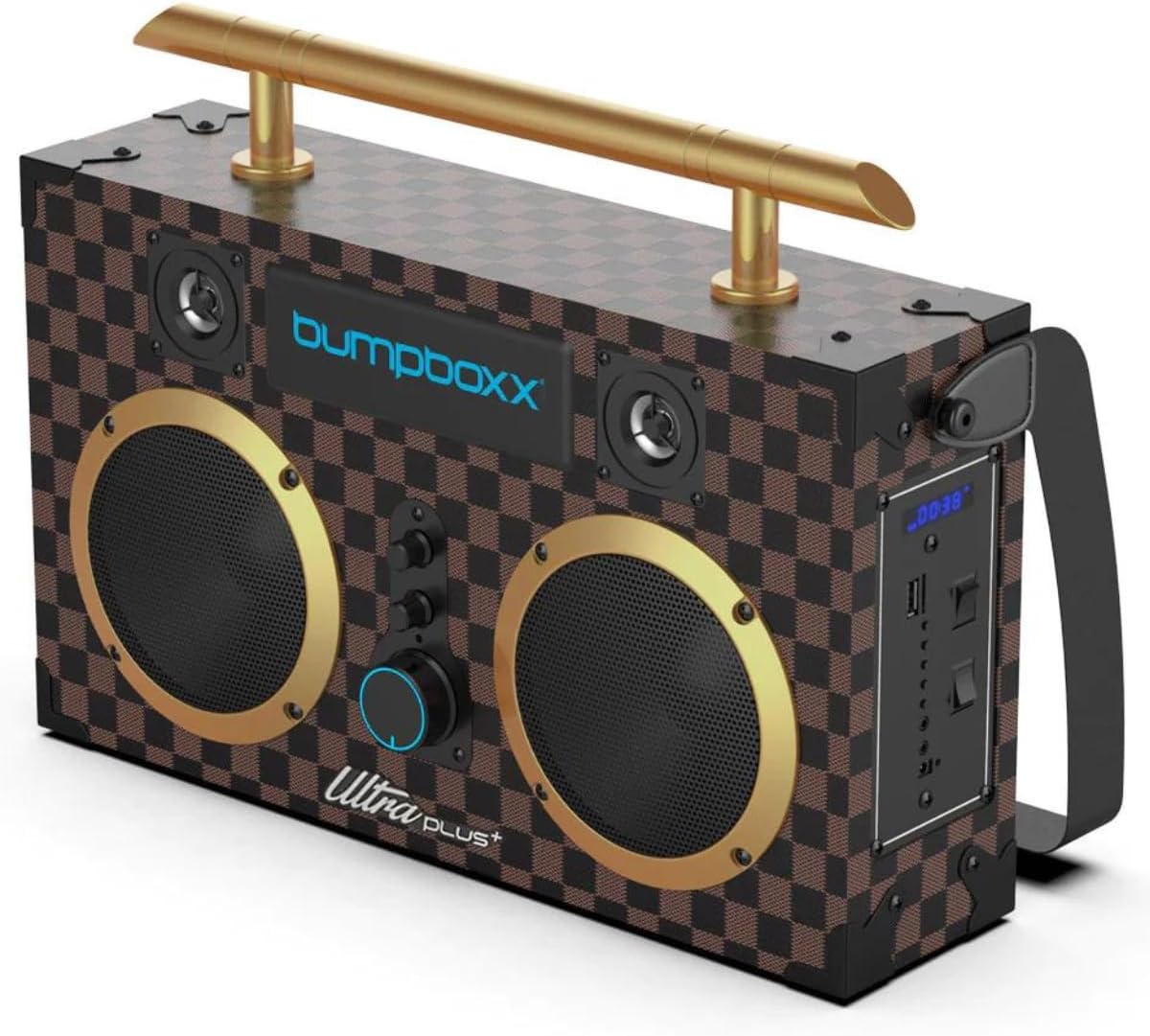 Bumpboxx Bluetooth Boombox Ultra Plus  Boombox retro con altavoz Bluetooth  Incluye batería de litio recargable, correa de transporte y micrófono