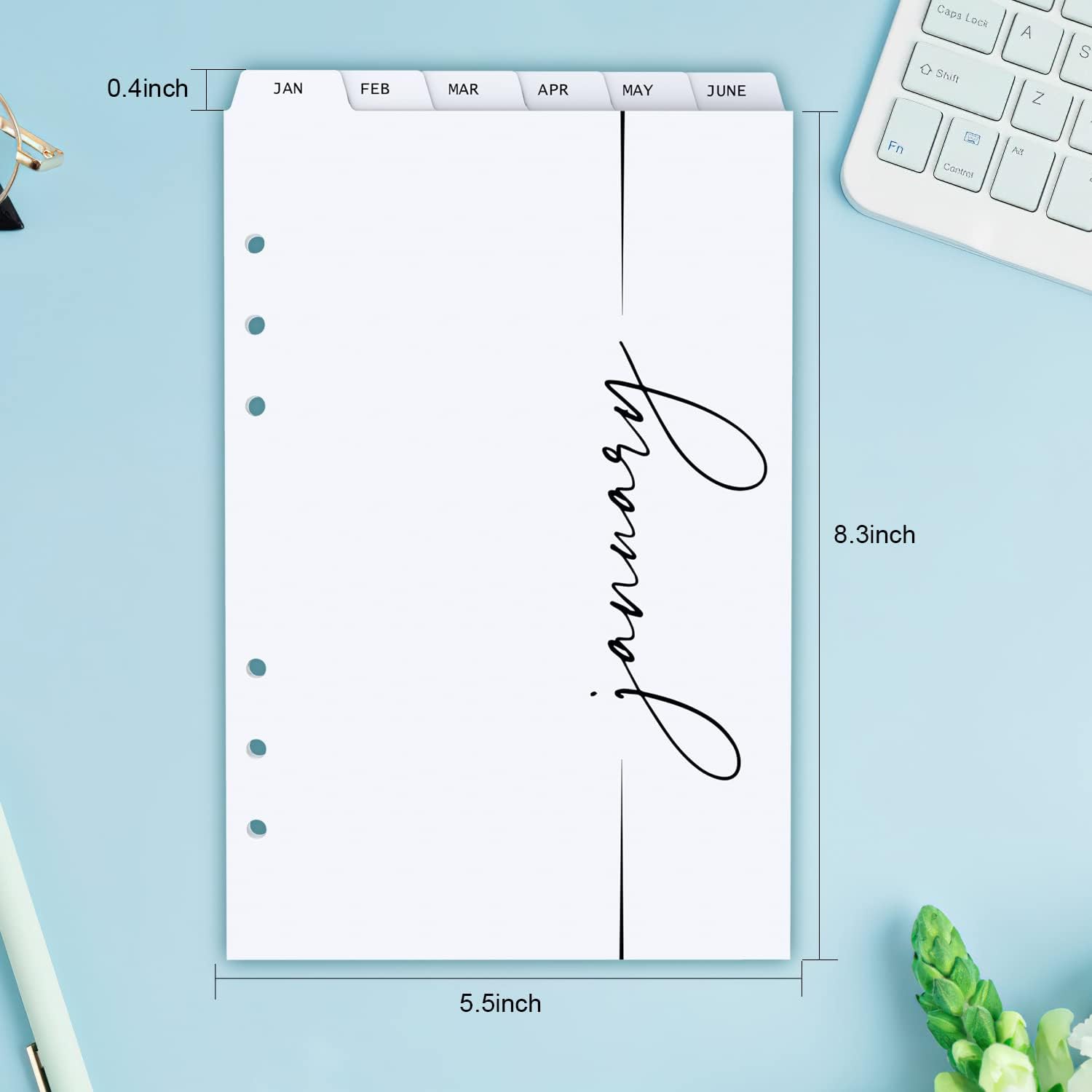 Divisores de índice de carpeta mensual A5 con pestaña de índice mensual, tarjetas de papel de 6 agujeros para carpetas A5 de 6 anillos (6 agujeros,