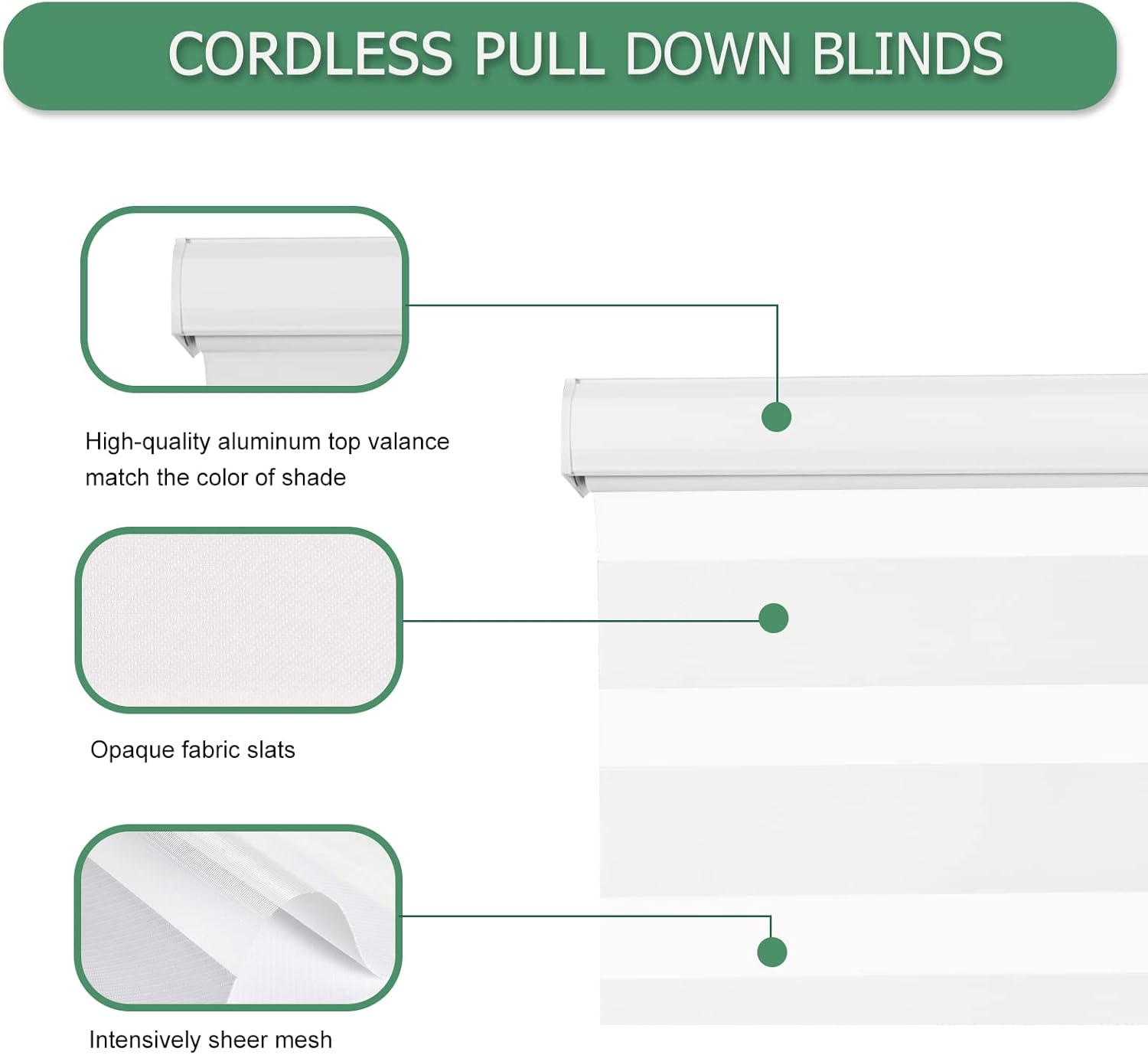 Persianas enrollables de tela de doble capa con filtro de luz, sin cordón, con control de luz para día y noche, adecuadas para interiores y