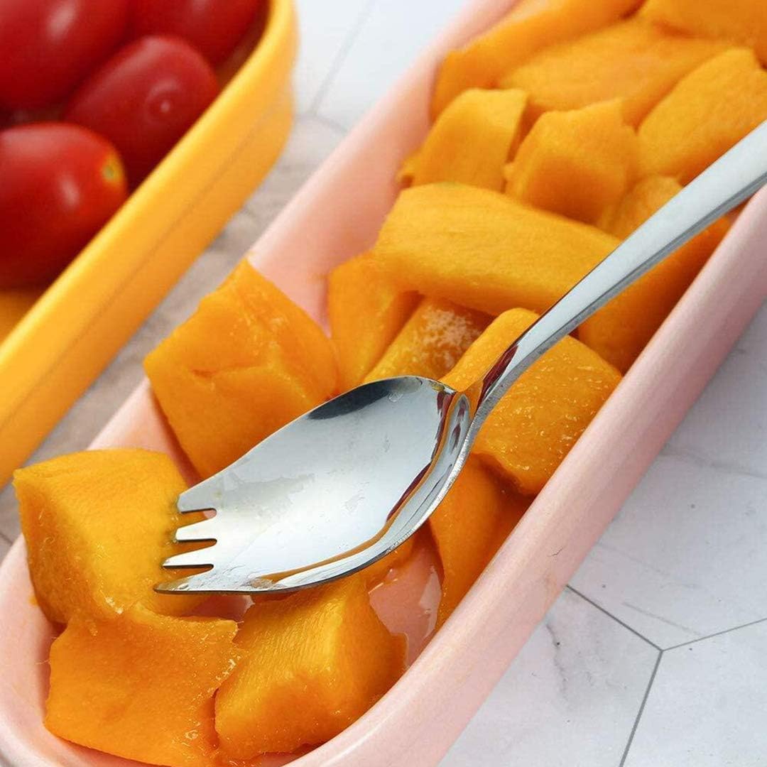 Sporks, AXIAOLU – Juego de 6 tenedores de acero inoxidable 1810, cuchara de helado de 7.4 pulgadas y tenedores de ensalada, tenedores reutilizables