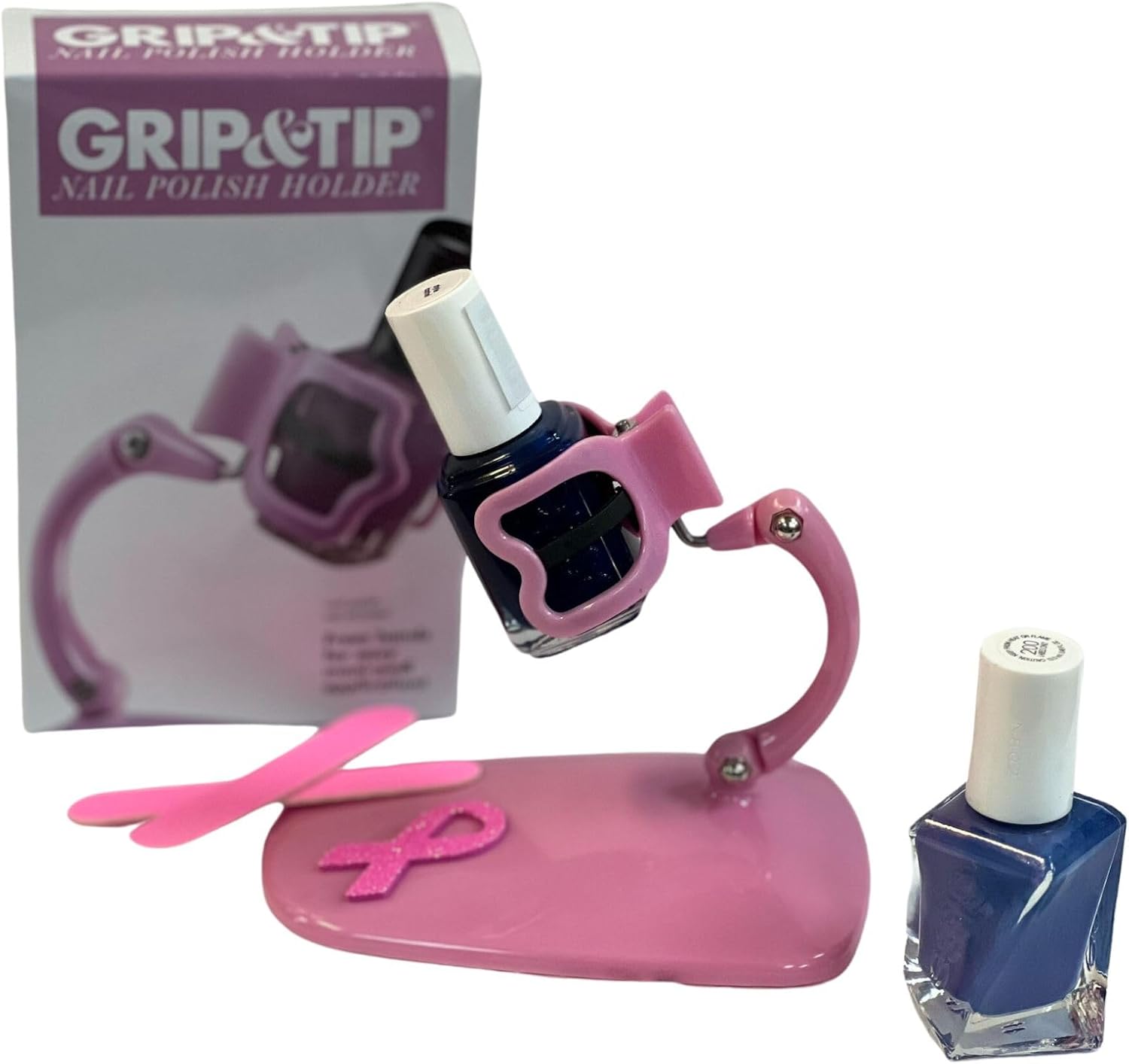 Grip & Tip Soporte de esmalte de uñas rosa para concientización sobre el cáncer de mama, herramienta de pulido de manicura y pedicura, soporte