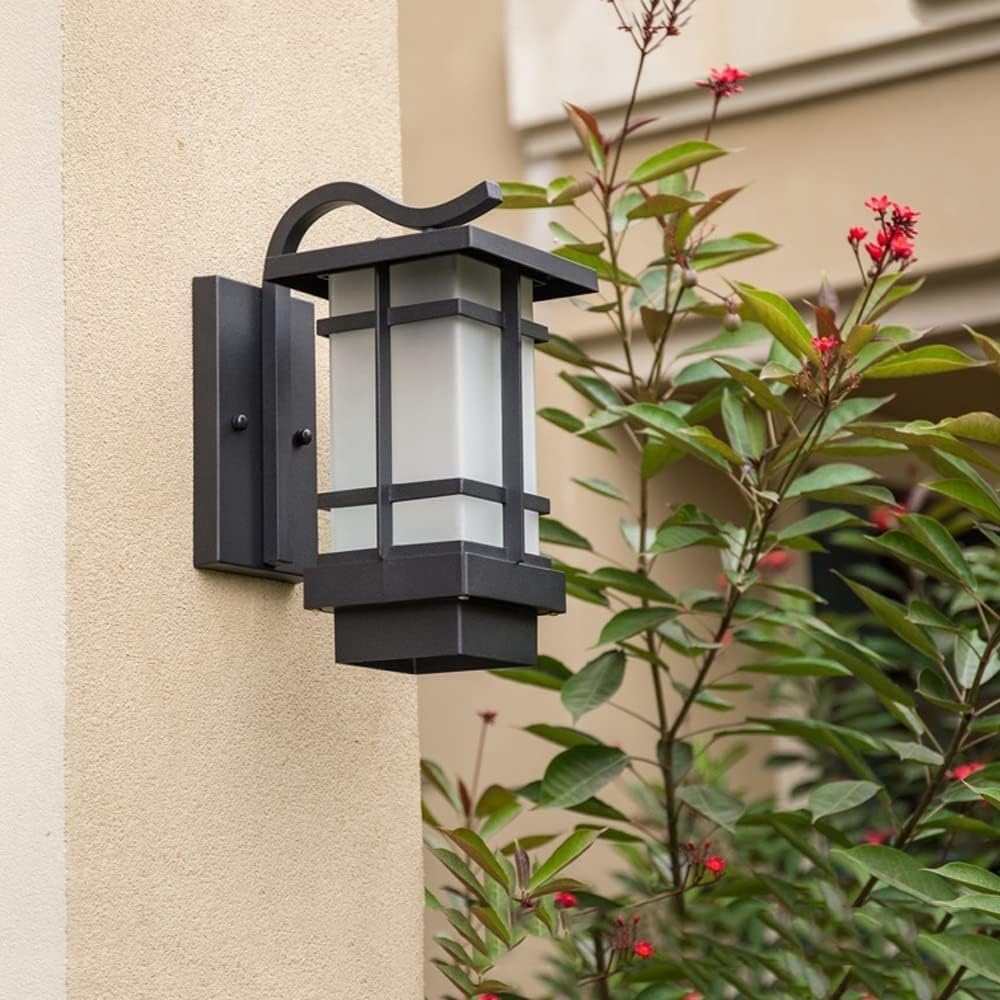 VUCICA Aplique de pared impermeable IP65 para exteriores, farol de pared cuadrado E27, iluminación de montaje en pared negrobronce con pantalla de