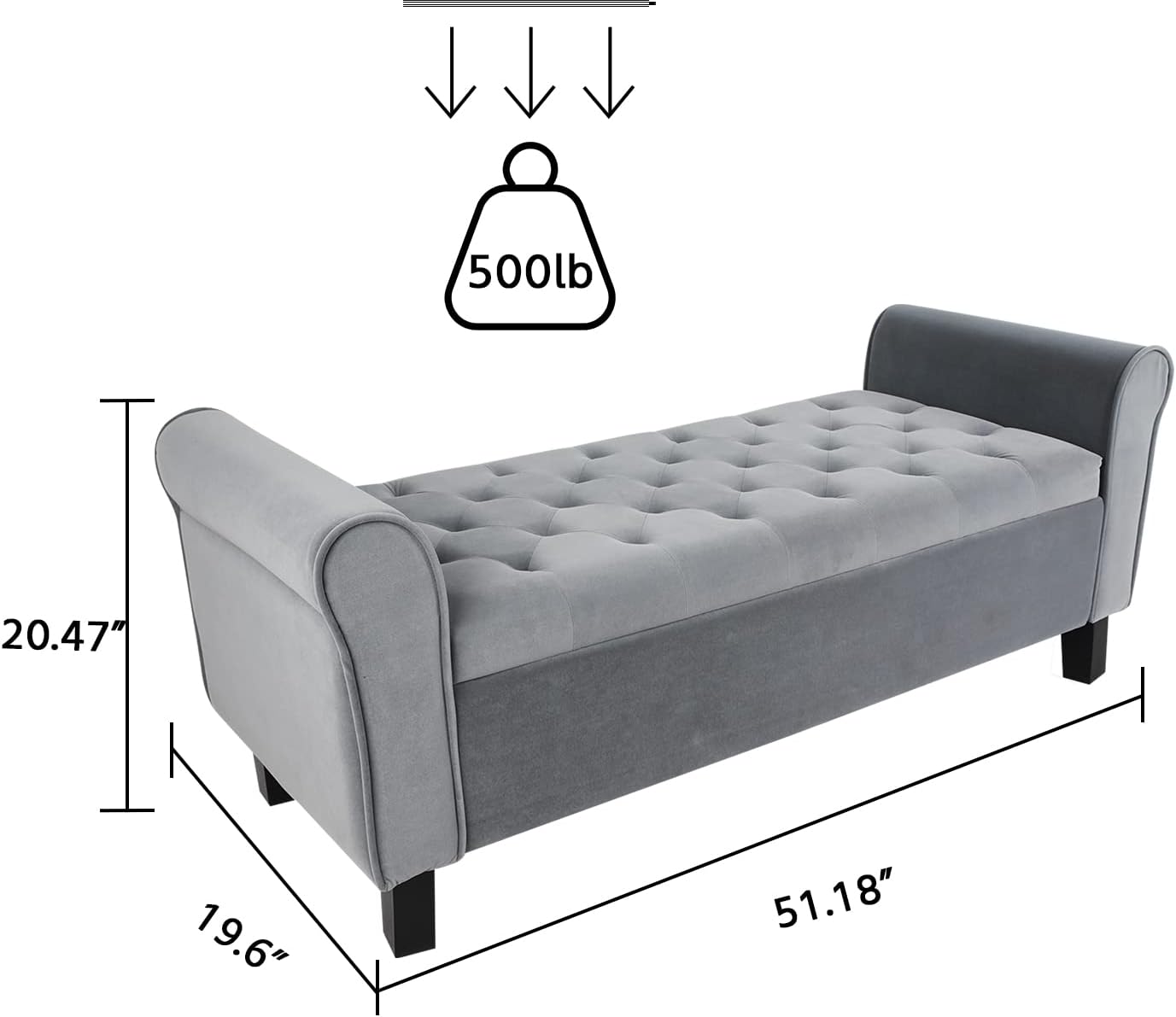 Banco otomano de almacenamiento con brazos, banco de terciopelo para dormitorio, banco de almacenamiento con botones para entrada, sala de estar,