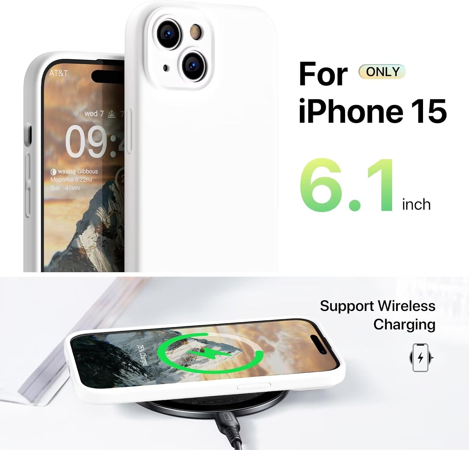 GOODVISH Funda compatible con iPhone 15, funda de silicona mejorada protección de cámara con 2 protectores de pantalla, forro interior de microfibra