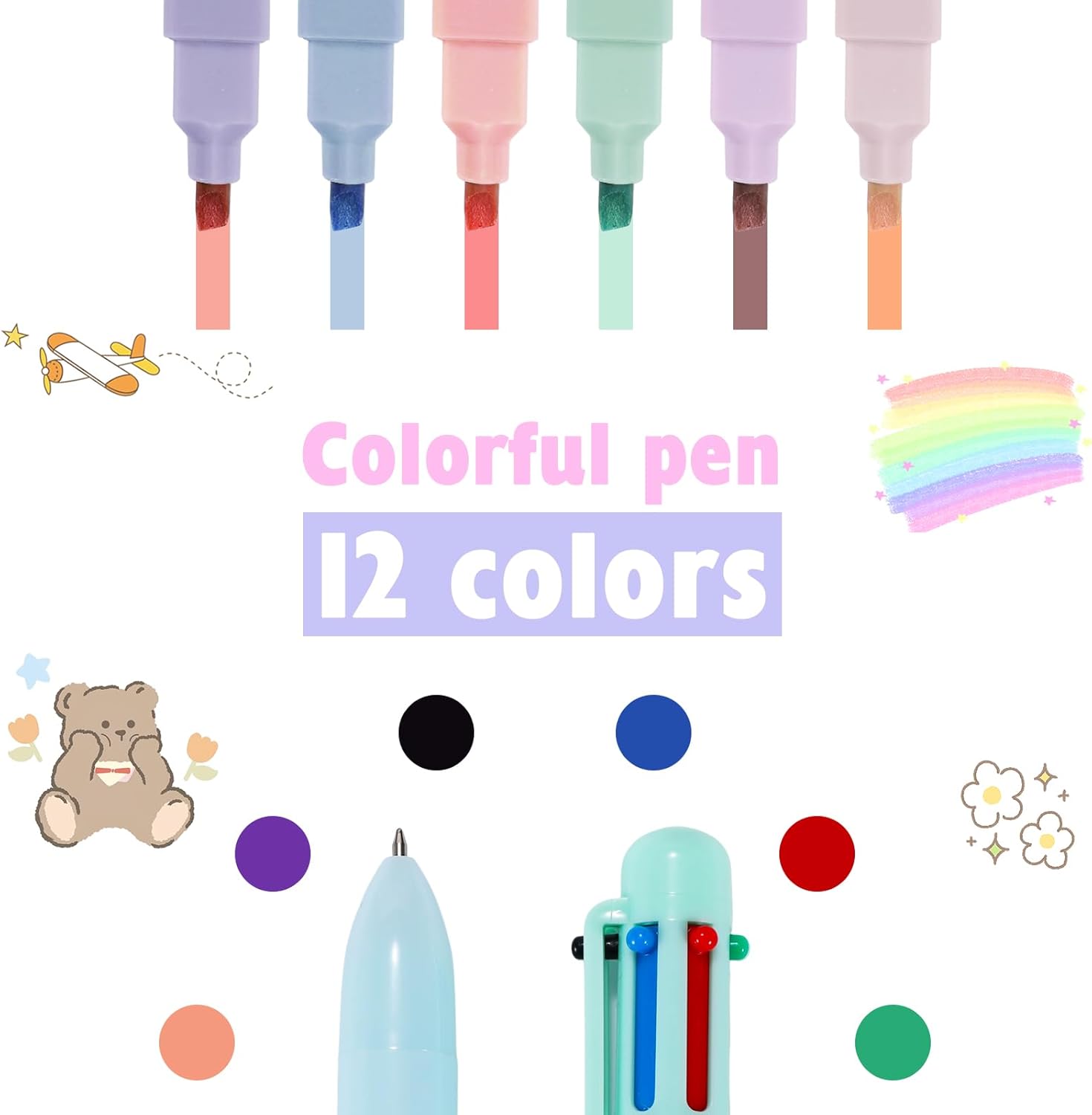 20 rotuladores multicolor y de la Biblia con notas adhesivas transparentes 6 en 1, bolígrafos de colores surtidos, cuadrados, transparentes, con