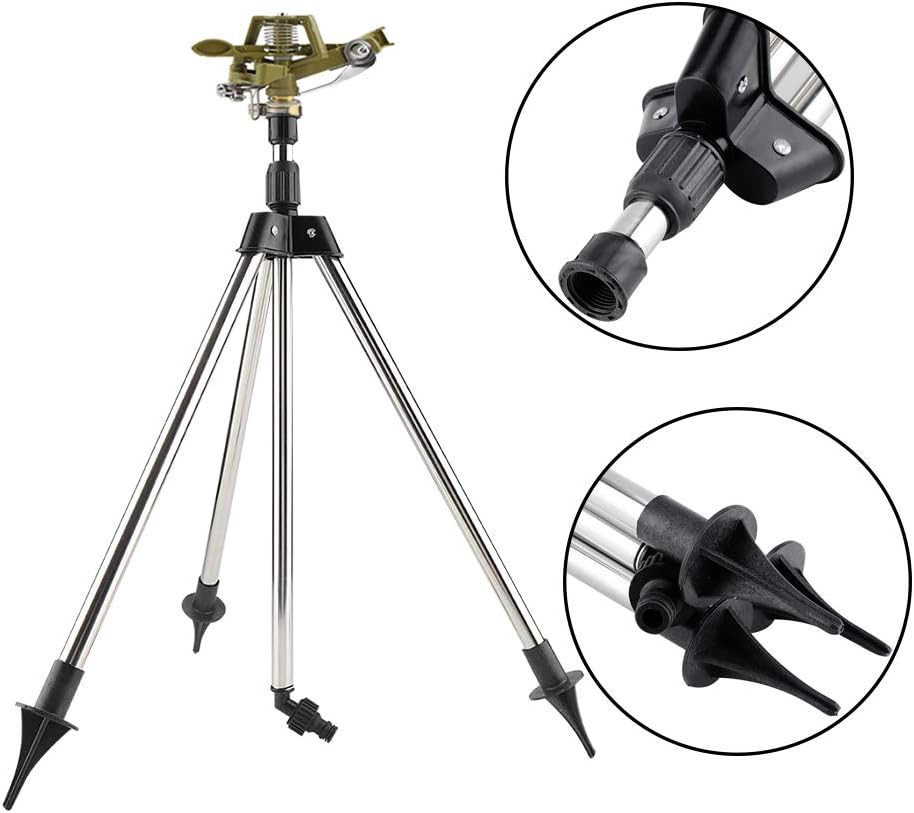Aspersor de riego de aleación de zinc de 360 grados, acero inoxidable, ajustable, de alta eficiencia, con 1 trípode + rociador de zinc para pájaros