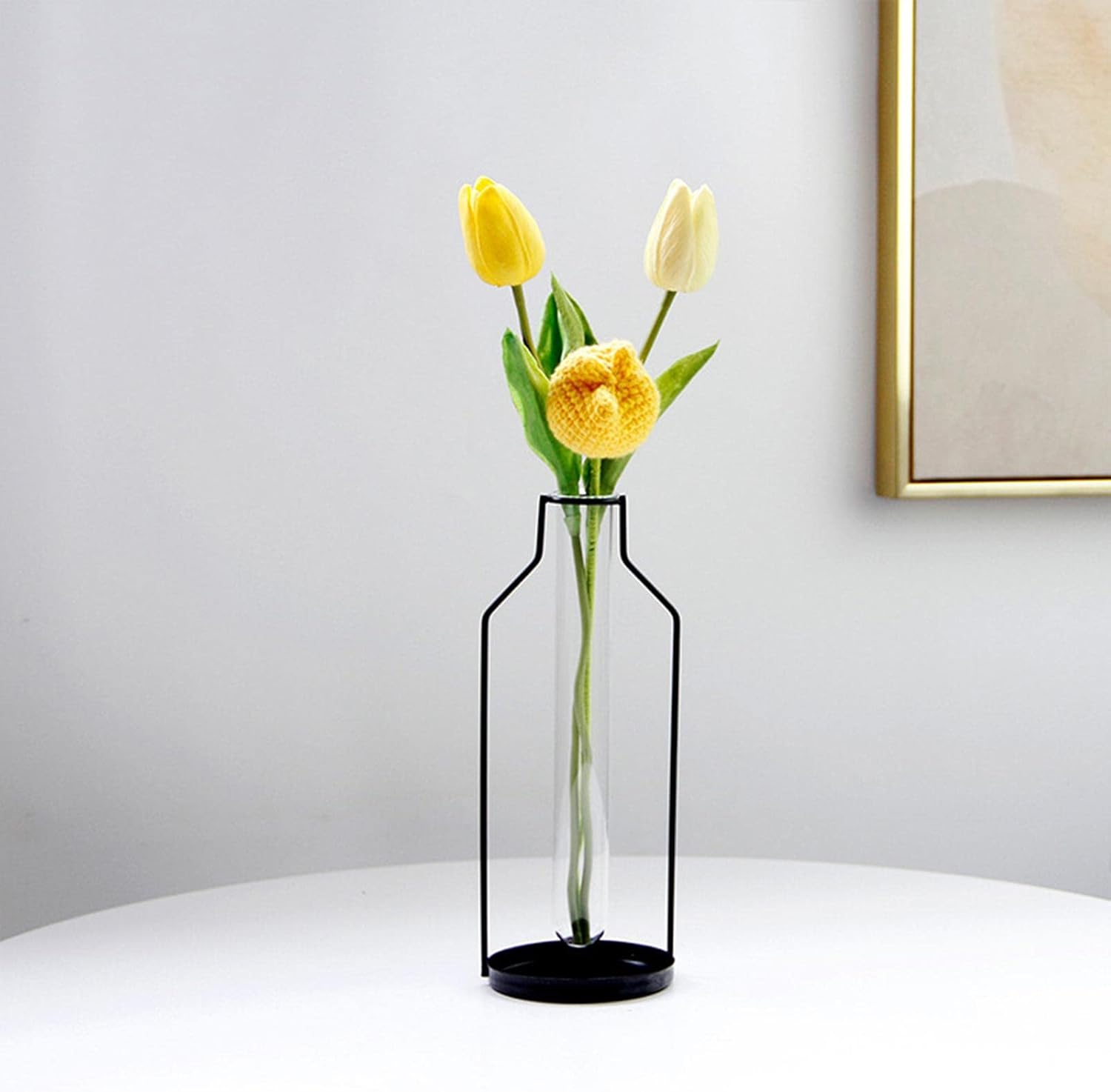 Fenteer Iron Lines – Florero de tubo de ensayo, jarrón de mesa, maceta, arreglo floral, soporte de metal para plantas de interior, boda, dormitorio,