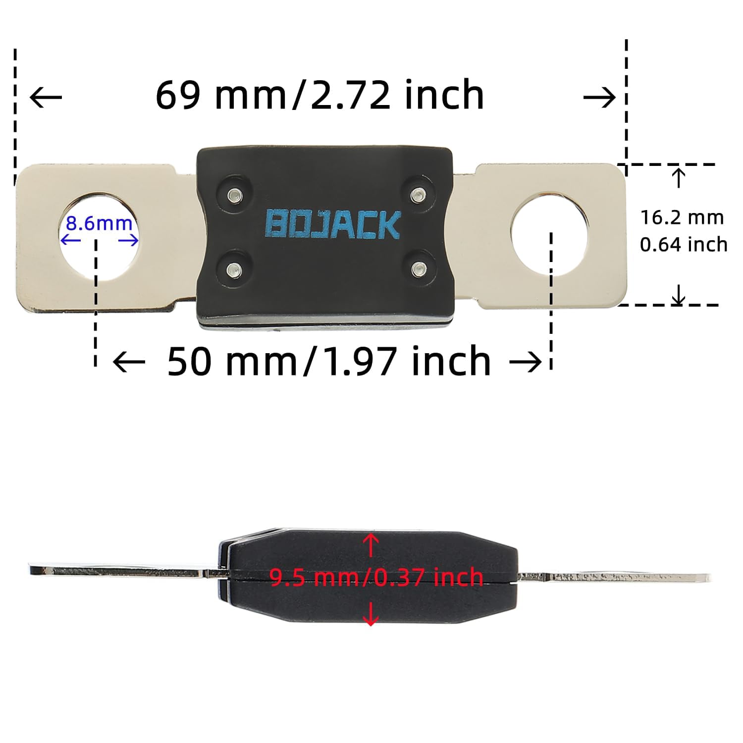BOJACK MEGAAMG Fusible de alta corriente atornillado 300A Amp para automóviles, camiones, vehículos de construcción, autobuses, caravanas (paquete