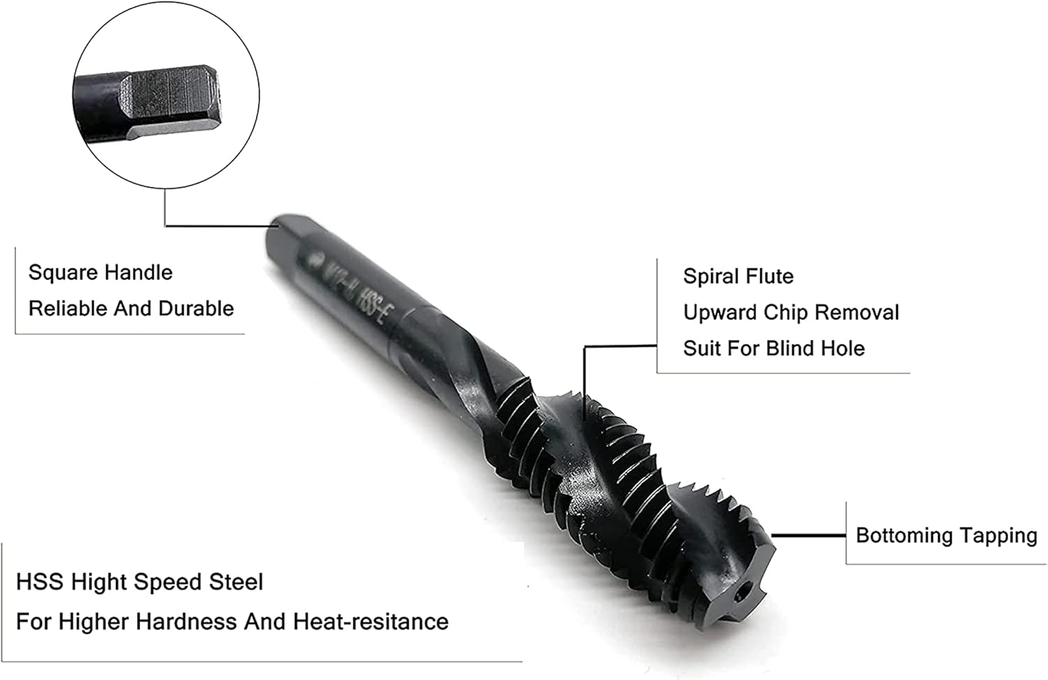 Metric M12 – Grifo de tornillo para máquina, 1 pieza HSS en espiral para flauta para metal (M12)