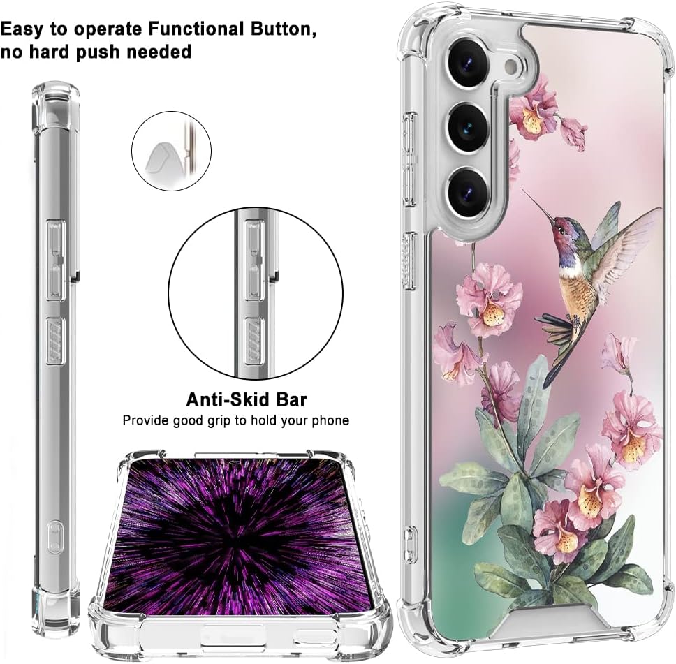 OOK Funda transparente compatible con Samsung Galaxy S23 Plus 5G, diseño de colibrí rosa, flexible, TPU a prueba de golpes, antiarañazos, funda