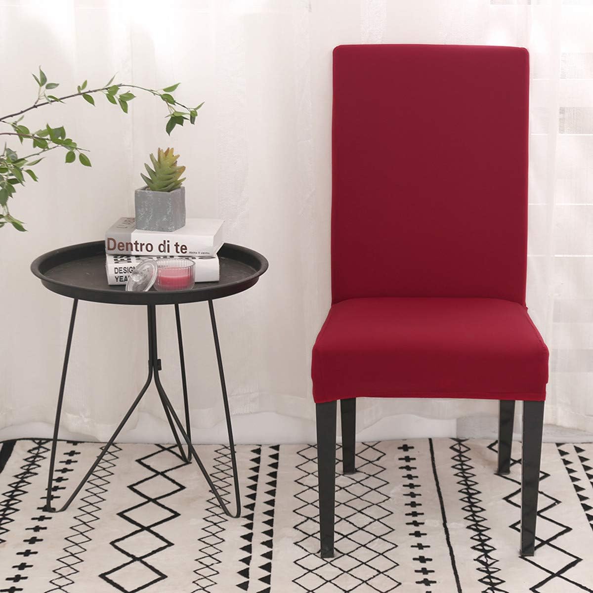 Paquete de 4 fundas elásticas de licra para sillas de comedor, extraíbles y lavables, fundas protectoras para sillas de comedor, cocina, hotel (rojo)