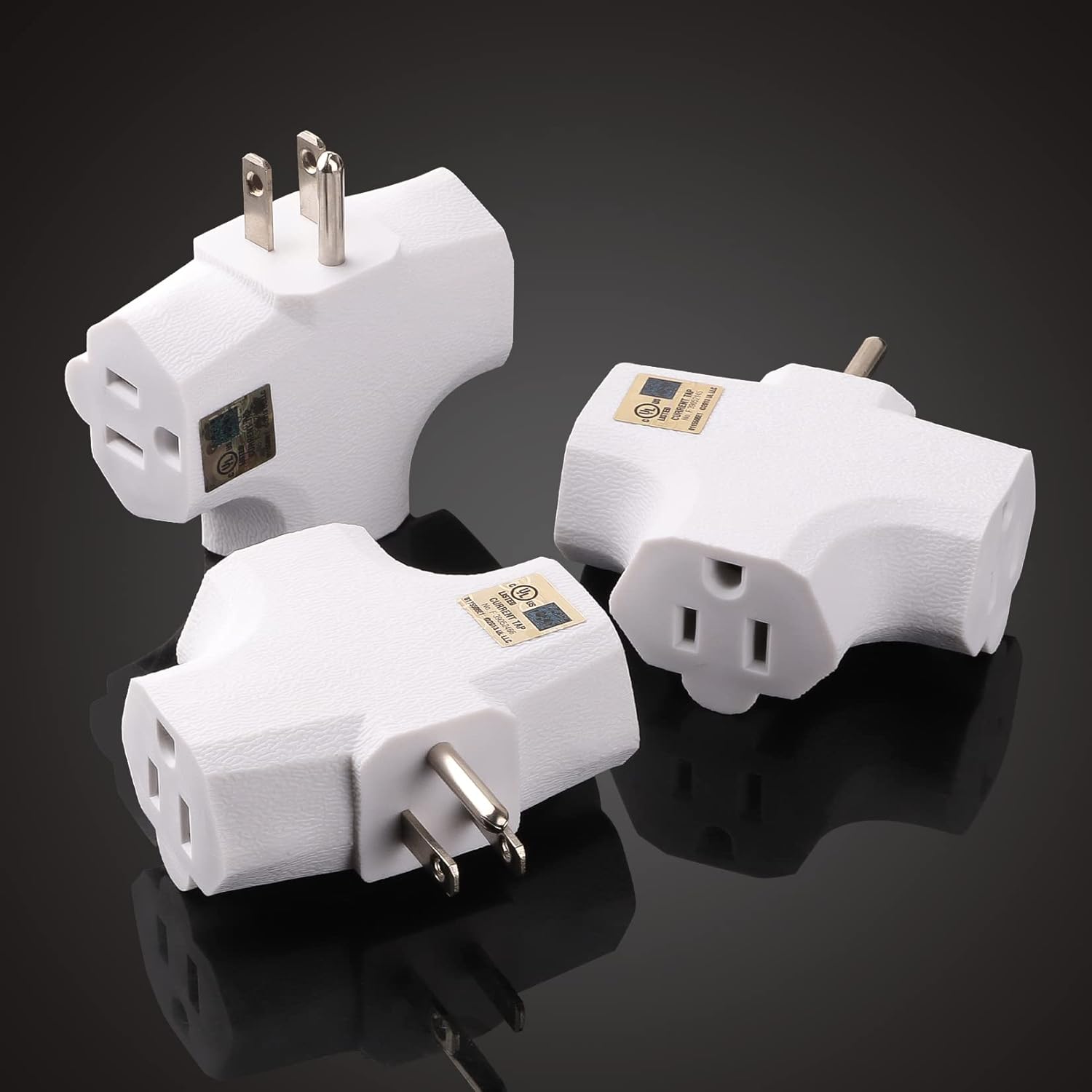 Adaptador de pared de 3 tomacorrientes en forma de T, extensor de enchufe de 3 clavijas con conexión a tierra, 125 V 1875 W, enchufe de pared