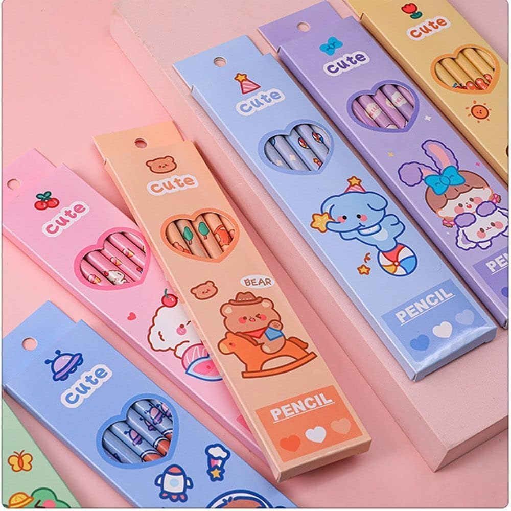 BWESOO Juego de 6 lápices de madera con diseño de dibujos animados, HB, lápices de animales, papelería para estudiantes, regalo para niños,