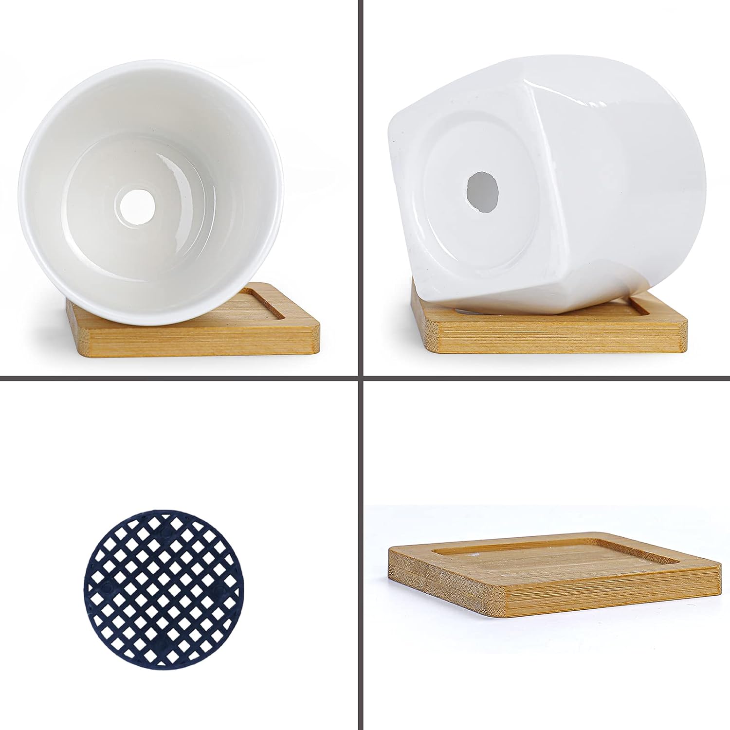 ARTKETTY Macetas para suculentas, macetas pequeñas de 3 pulgadas con bandejas de drenaje, juego de 6, macetas de cerámica para plantas de interior,