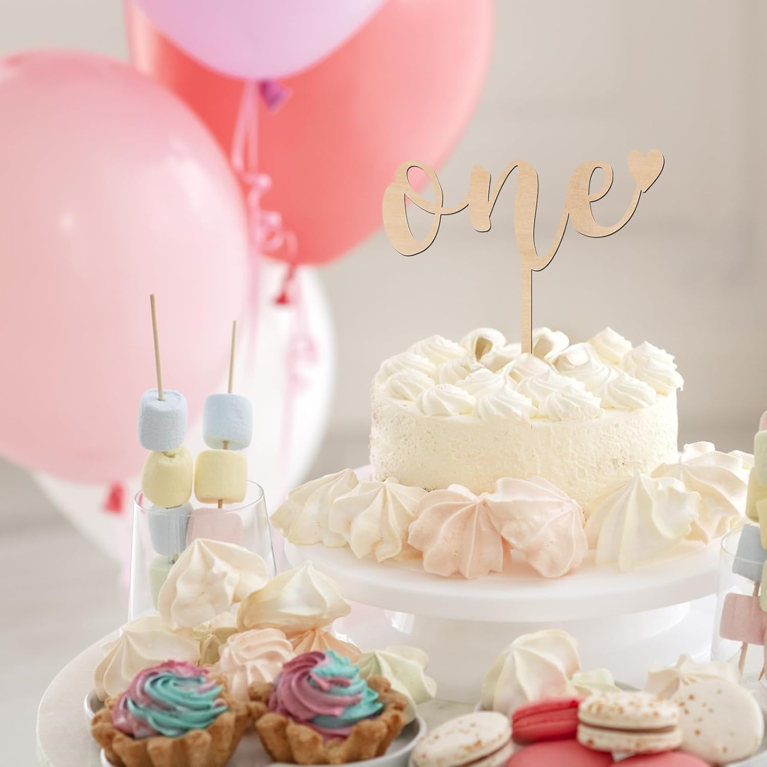 Decoración para pastel de madera para el primer cumpleaños de niños y niñas, decoración de fiesta de primer cumpleaños (diseño 03)